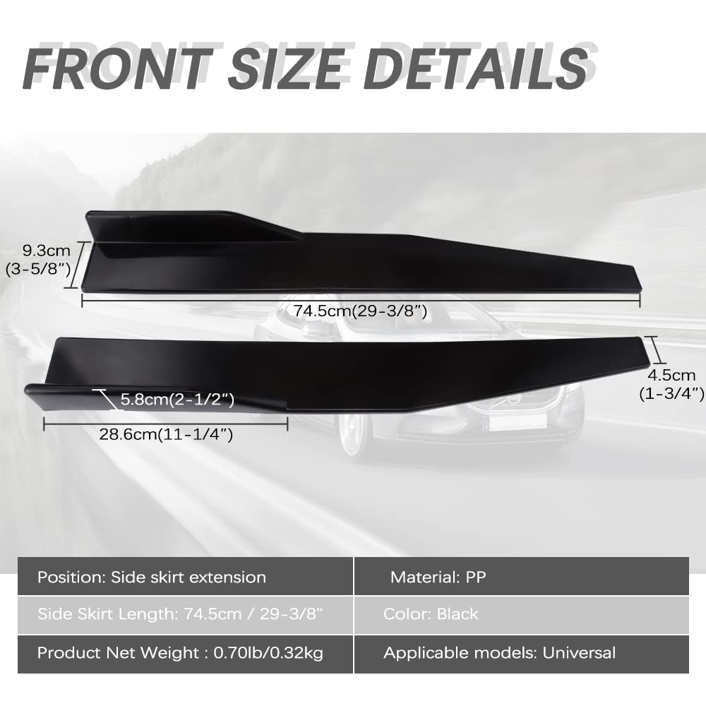 JMTBNO 75cm Car Side Skirt Rocker Splitters - Universal Canard Diffuser Winglet & Side Trim Spoiler Extension Lip for Enhanced Aerodynamics | Perfect for Sports Cars, Tuners & Street Racing Enthusiasts