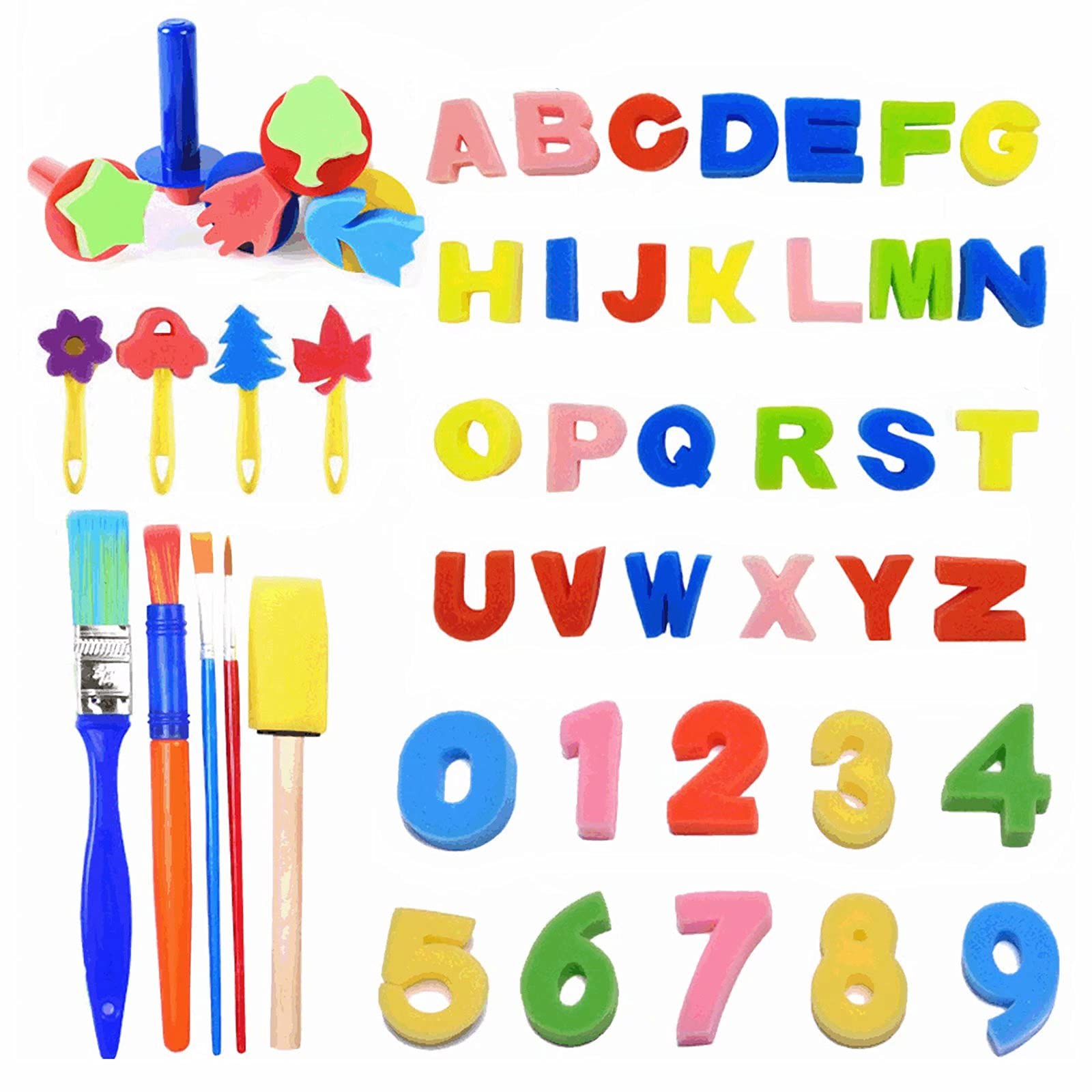 50Pcs Kids Sponge Painting Brushes - Alphabet Learning Sponge Paint Set for Toddlers & Children | Early Education, DIY Art Projects, Classroom Activities