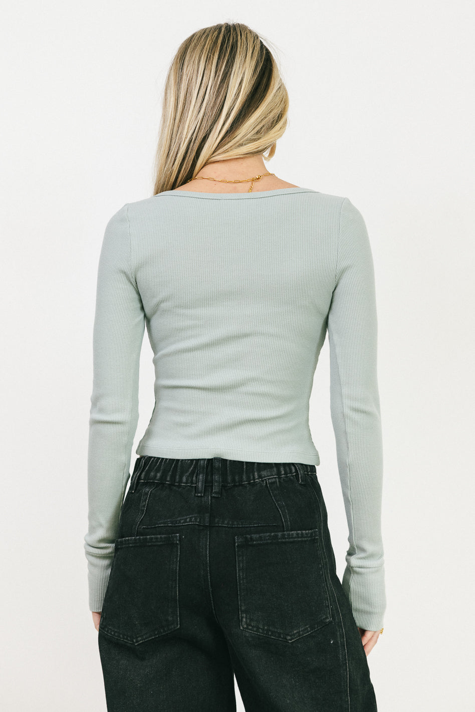 Abigail Waffle Knit Top in Baby Blue | Women's Casual Loose Fit Sweater | Perfect for Fall Layering & Cozy Winter Outfits