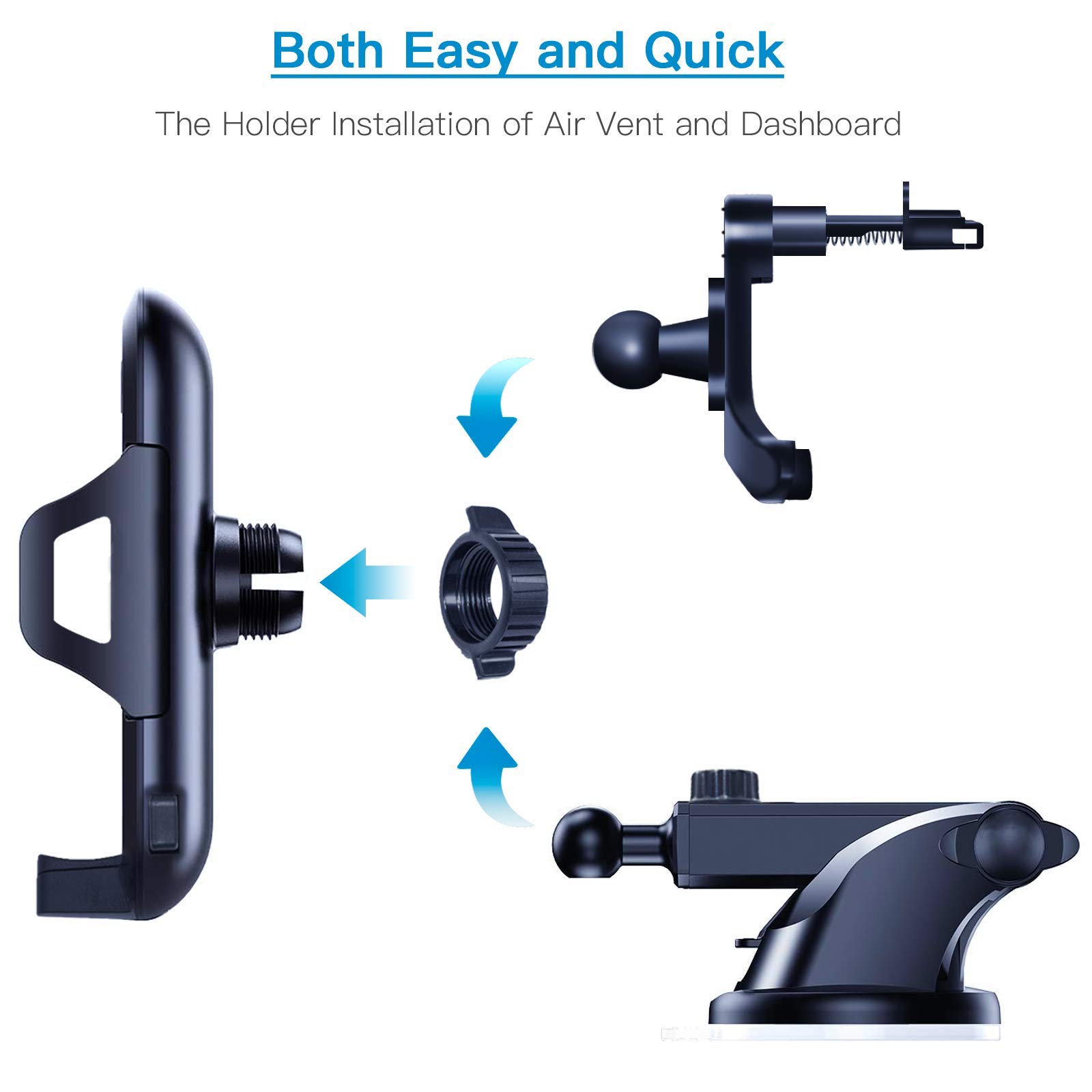 Upgraded Universal Car Phone Holder Mount - Dashboard & Windshield Compatible, Long Arm Strong Suction Air Vent Cell Phone Stand for iPhone, Samsung, Moto & More - Perfect for GPS Navigation & Hands-Free Driving