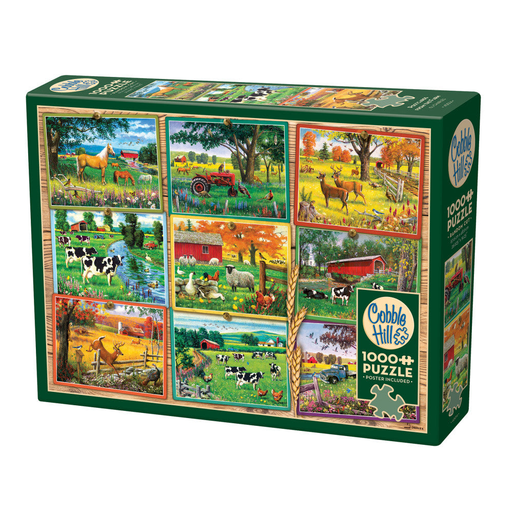 Cobble Hill Postcards From the Farm 1000 Piece Jigsaw Puzzle with Reference Poster - Perfect for Family Game Night and Farmhouse Decor