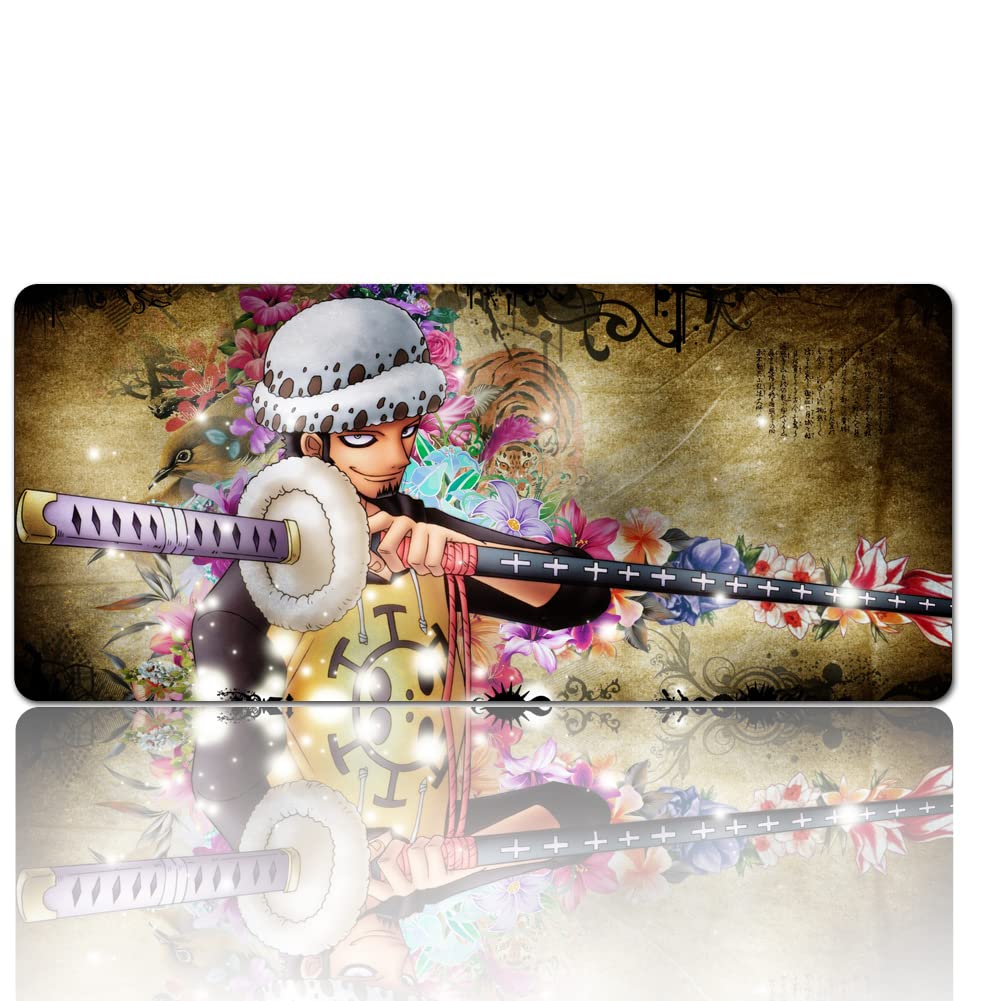 One Piece Trafalgar D. Water Law Anime Gaming Mouse Pad - Large 35.4x15.7 Inch (80x30cm) Extended Non-Slip Rubber Base with Stitched Edges - Perfect for PC, Laptop, Office Work & Home Gaming Setup