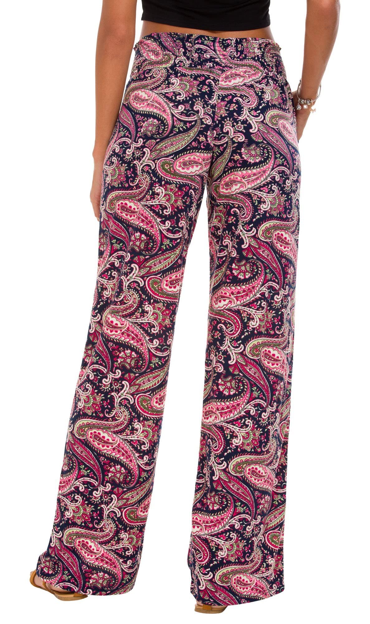 Urban CoCo Women's Boho Palazzo Pants - Wide Leg Beach Lounge Pants with Pockets - High Waisted Comfortable Hippie Pants for Yoga, Travel & Summer Vacation