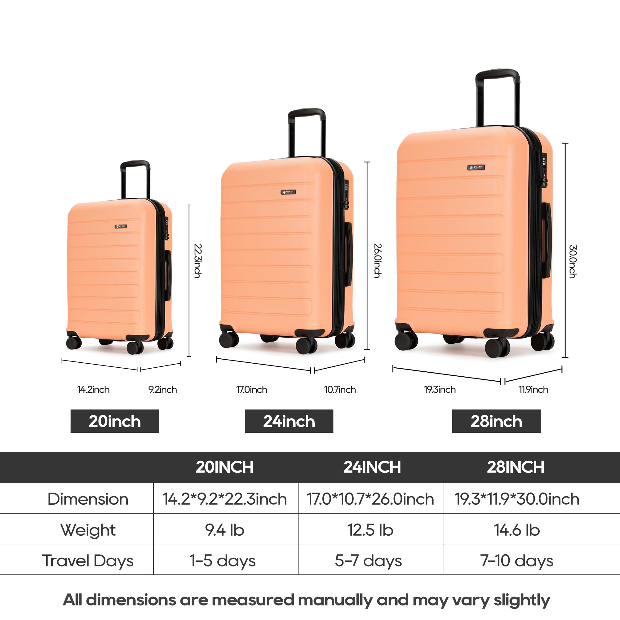 3-Piece Expandable ABS Hard Shell Luggage Set with TSA Lock & Spinner Wheels - Durable Scratch-Resistant Suitcase (Orange Yellow, 20/24/28 Inch) - Perfect for International Travel, Family Vacations & Business Trips
