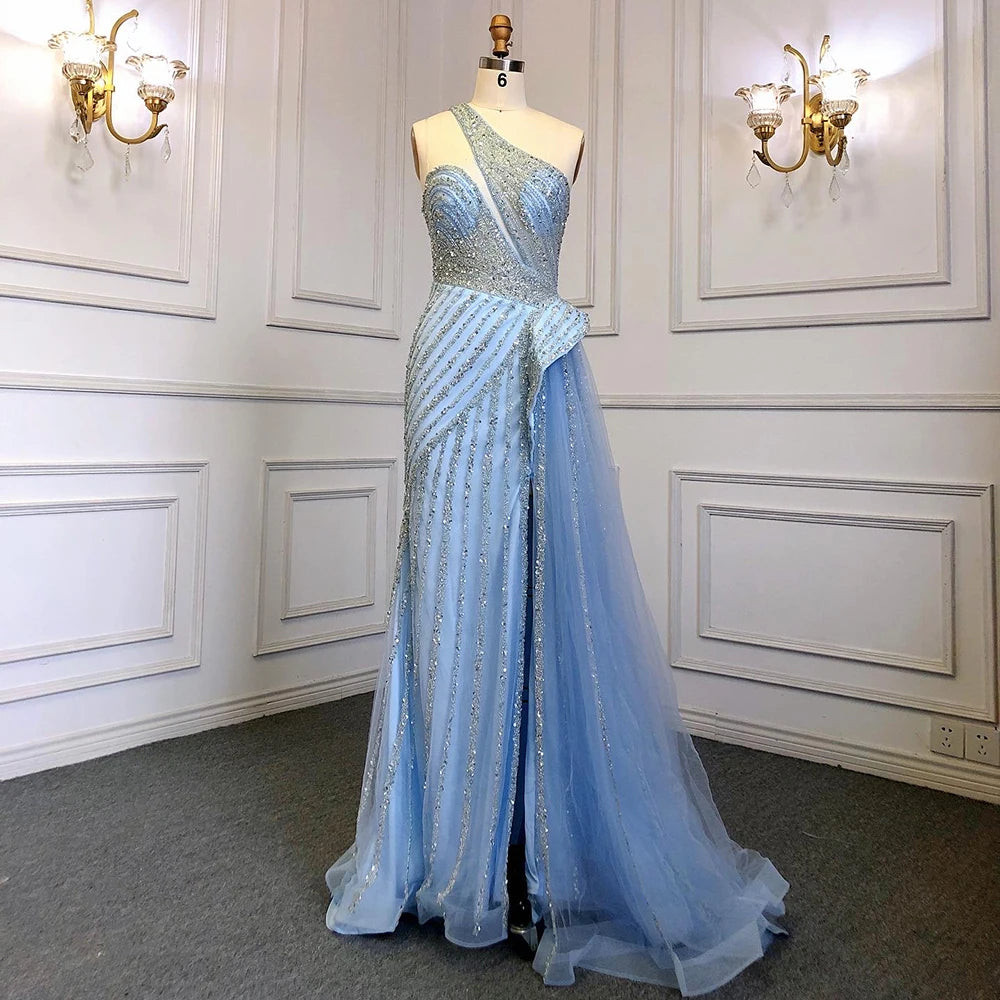 Serene Hill Lilac Mermaid Evening Gown with Overskirt - Elegant One Shoulder Beaded Prom Dress for Women | Luxury Party Wear for Weddings, Galas & Formal Events