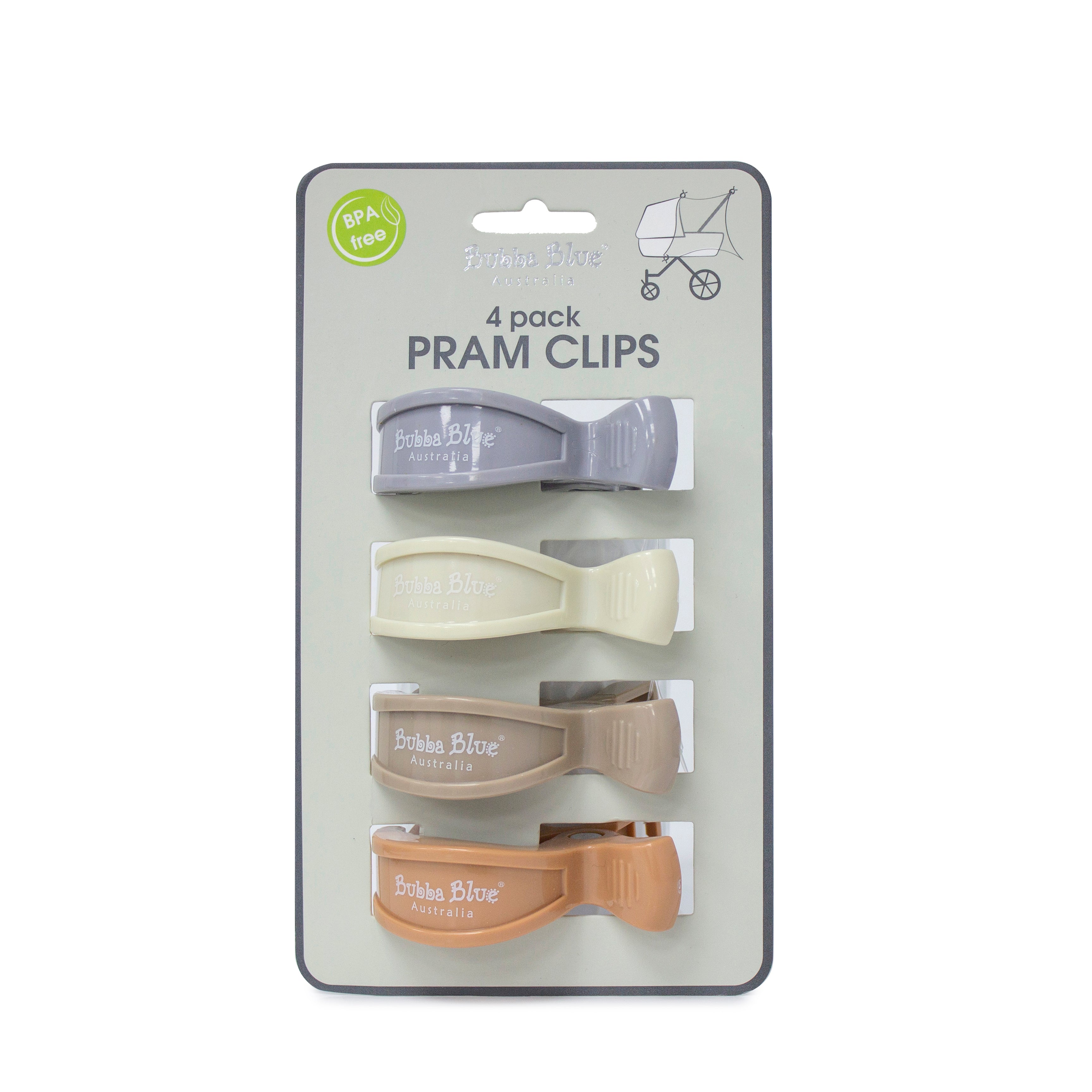 4-Pack Unisex Pram Clips - Grey, Sand, Nutmeg & Terracotta | Secure Baby Stroller Accessories for Shopping Trips & Outdoor Adventures