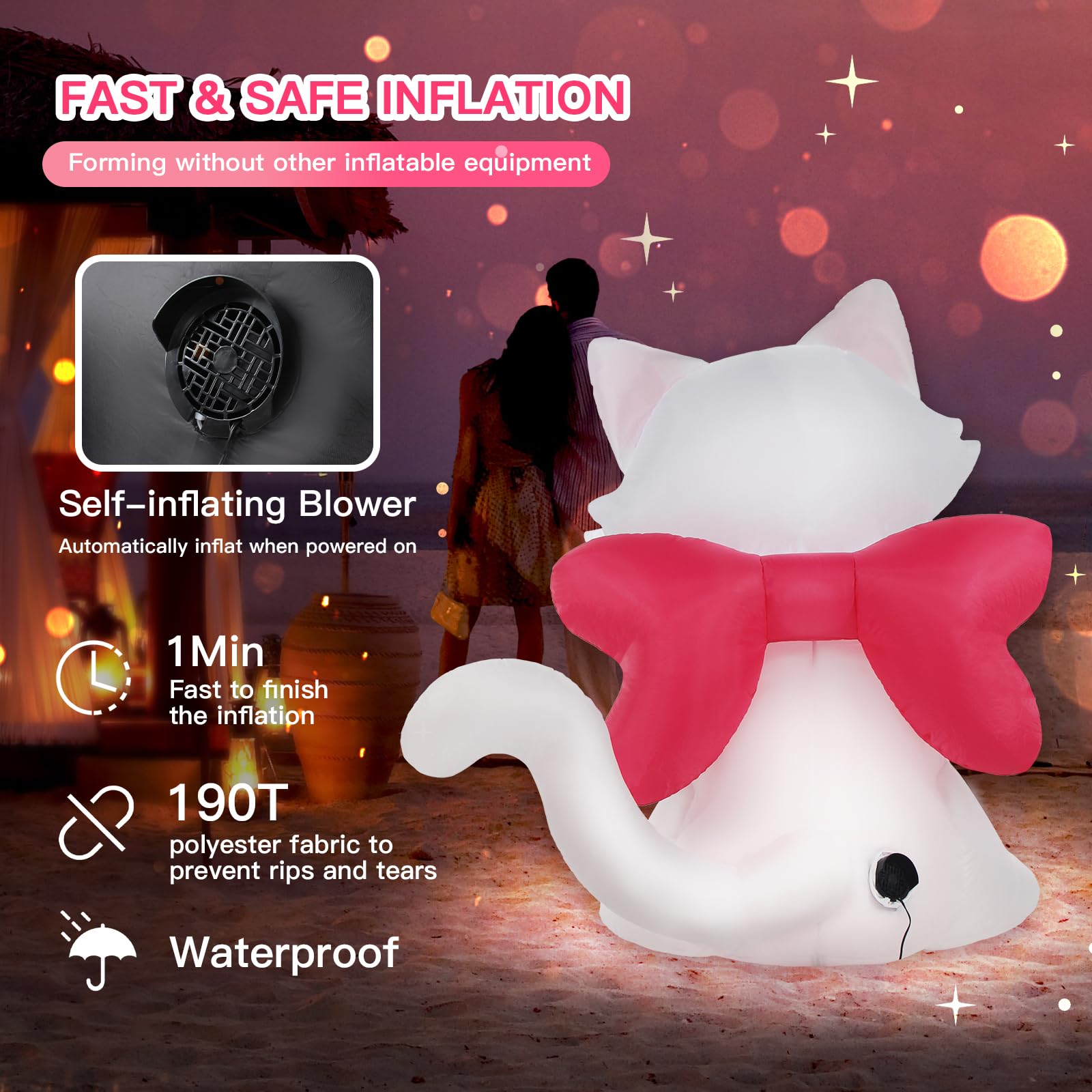 4 FT Valentine's Inflatable Cat Decor with LED Lights - Outdoor Wedding, Garden & Indoor Holiday Decoration for Lawn, Yard & Parties - Romantic Heart-Shaped Kitty for Anniversaries, Proposals & Special Events