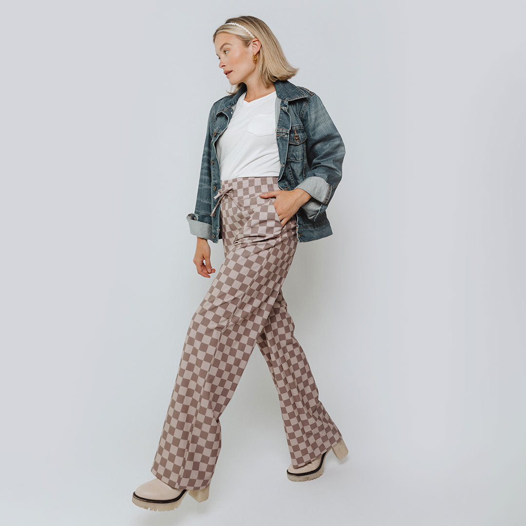 Stylish Audrey Checkered Brown Trousers for Women - Perfect for Office Wear & Casual Outfits
