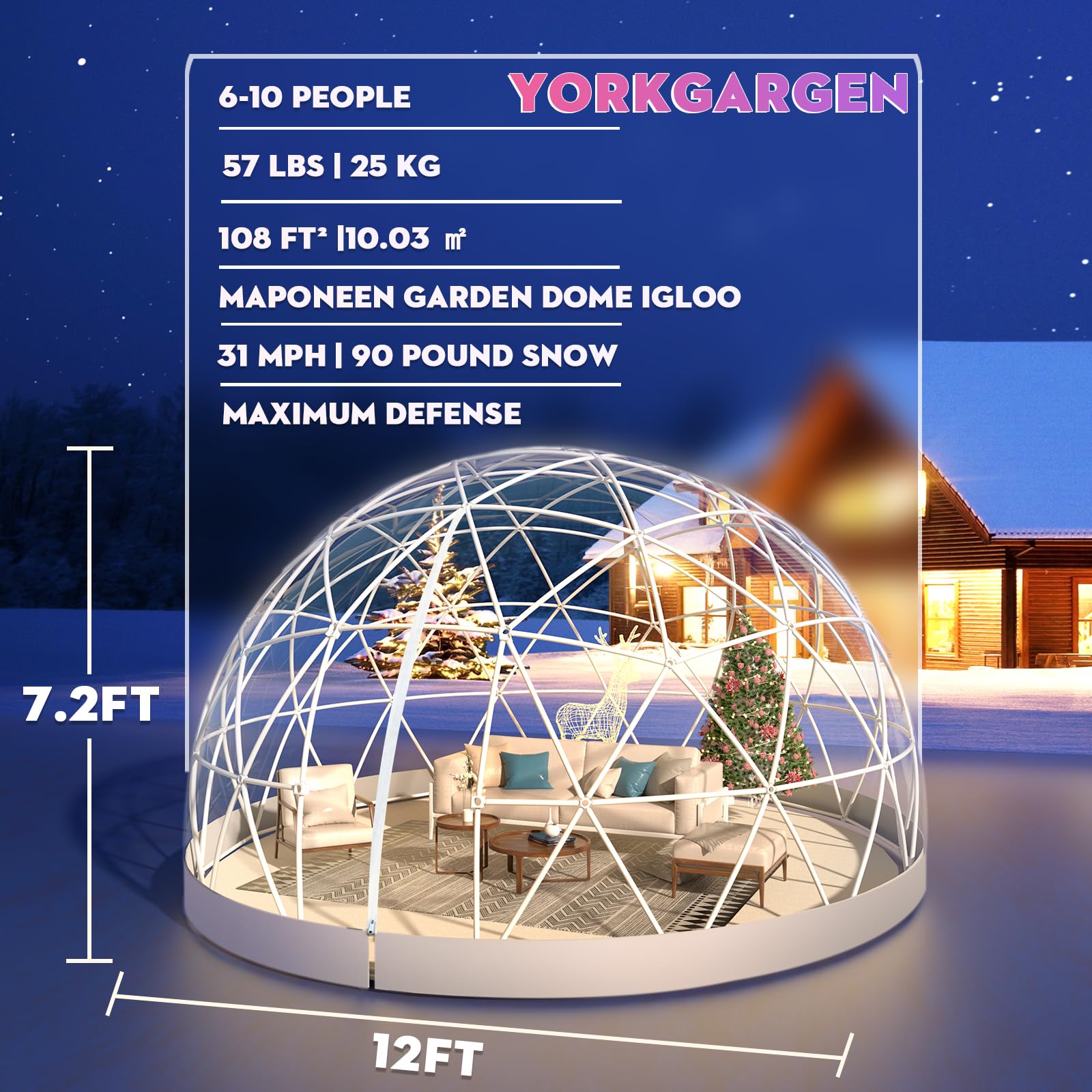 12x7.2FT Clear PVC Bubble Tent Dome for 4-8 People - Waterproof Outdoor Garden Igloo Greenhouse with Windows | Perfect for Camping, Parties, Christmas Decorations & Backyard Relaxation