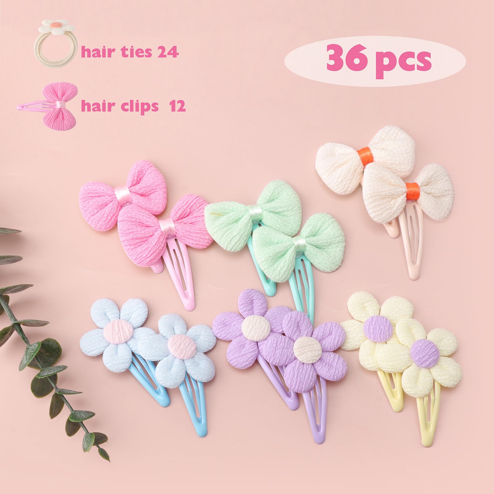 36 Pcs Cute Toddler Hair Clips & Bows Set - Colorful Flower Hair Ties & Snap Clips for Baby Girls - Perfect for Parties, School, and Daily Hair Styling
