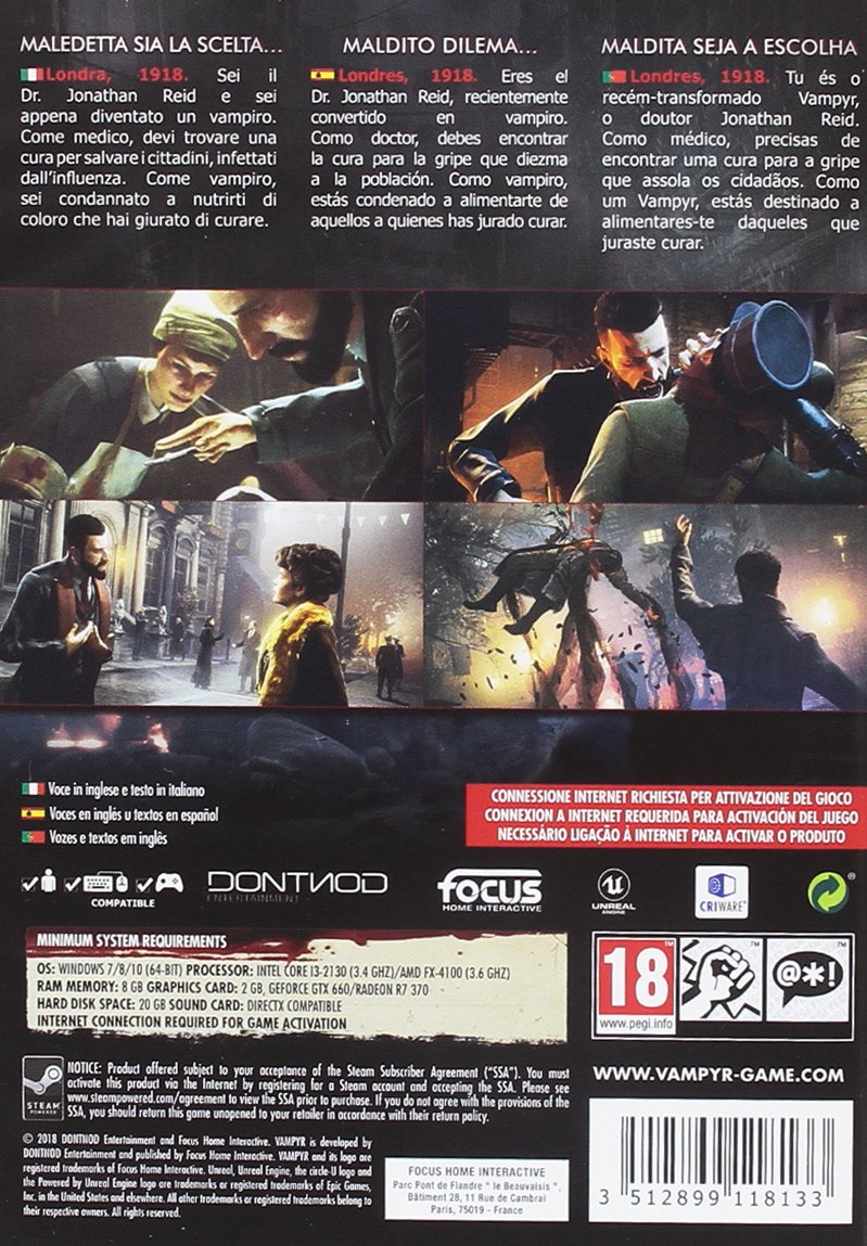 Focus Vampyr - PC Game | Action RPG with Vampire Theme | Perfect for Horror & Adventure Gamers
