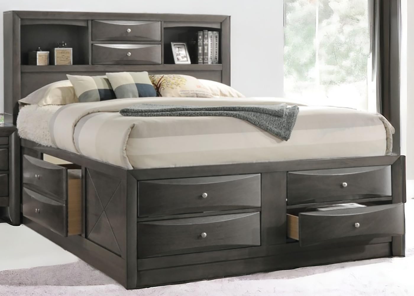 Acme Ireland Full Captain's Bed in Gray Oak - Sturdy Wooden Storage Bed Frame with Drawers - Perfect for Small Bedrooms & Guest Rooms