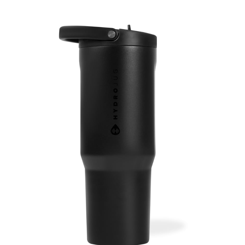 HydroJug Sport - 32oz Stainless Steel Vacuum Insulated Water Bottle with Straw | Leakproof, Ergonomic Design | Reusable & Dishwasher Safe | Durable Gym & Outdoor Tumbler with Rubber Base | Perfect for Workouts, Hiking & Daily Hydration | Black