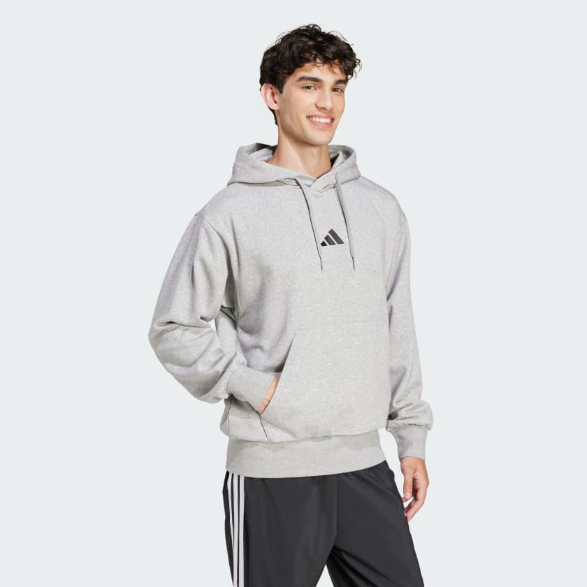 Adidas Men's FeelCozy Fleece Hoodie - Grey | Soft & Warm Pullover for Casual Wear, Gym & Outdoor Activities