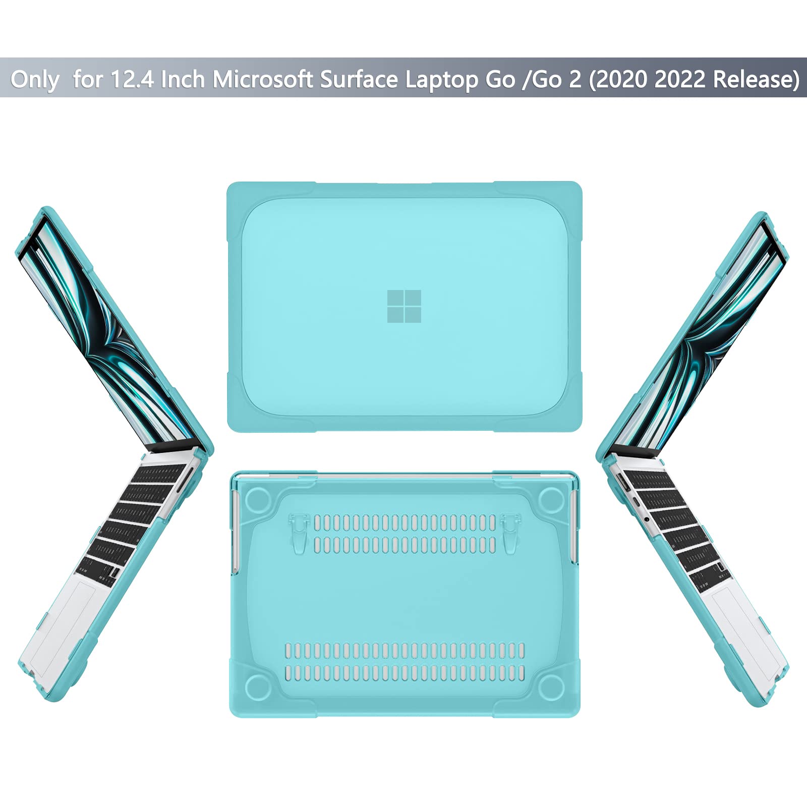 Batianda Shockproof Protective Case for 12.4 Inch Microsoft Surface Laptop Go 2 & Go 3, Durable Cover with Foldable Kickstand & Keyboard Protection, Blue - Ideal for Travel, Work, and School