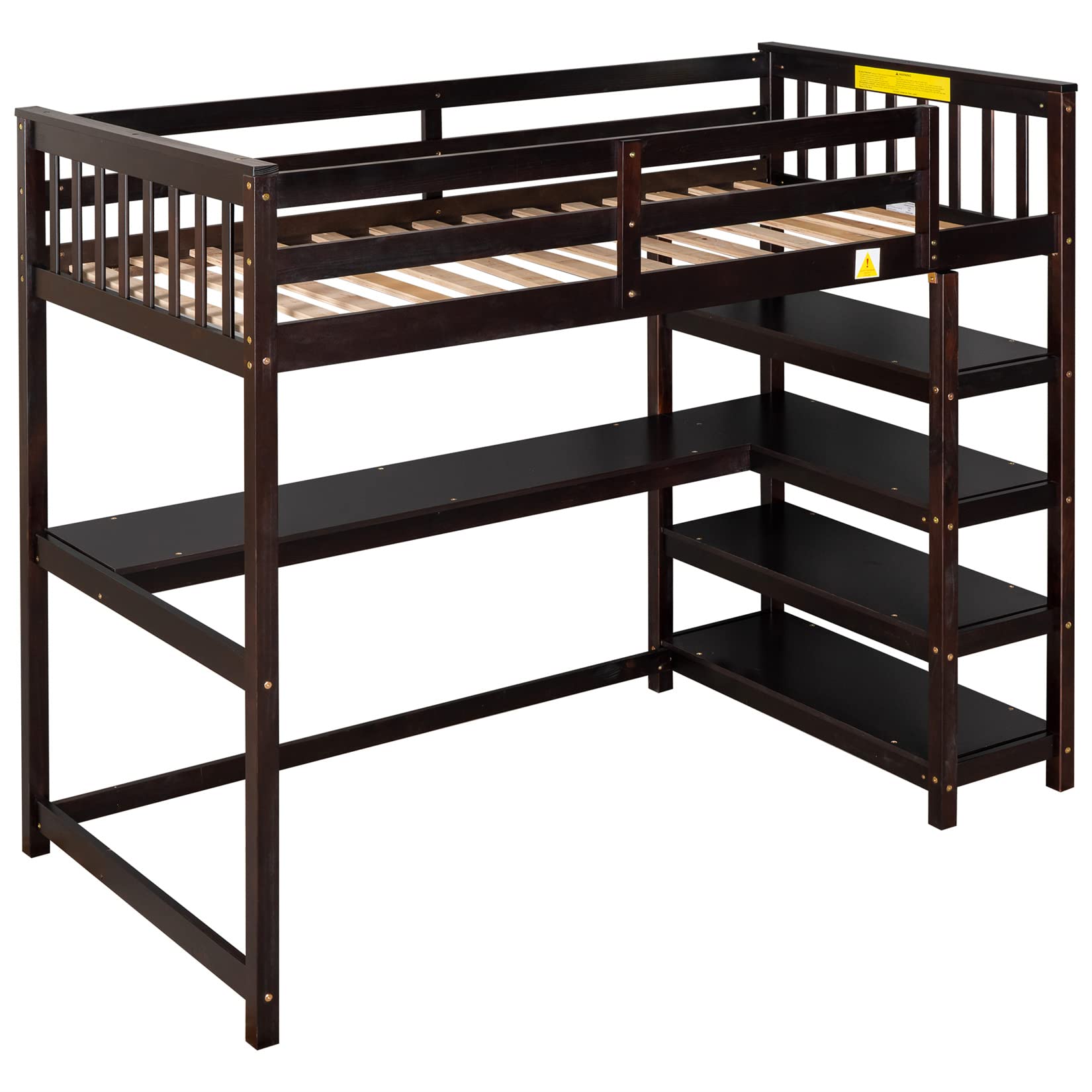 Bellemave Twin Loft Bed with Desk & Bookshelf - Wooden Bunk Bed with 4 Storage Shelves for Kids, Teens, Boys & Girls - Space Saving Dorm Furniture for Small Rooms (Espresso Finish) - Perfect for Bedrooms, College Dorms & Studio Apartments