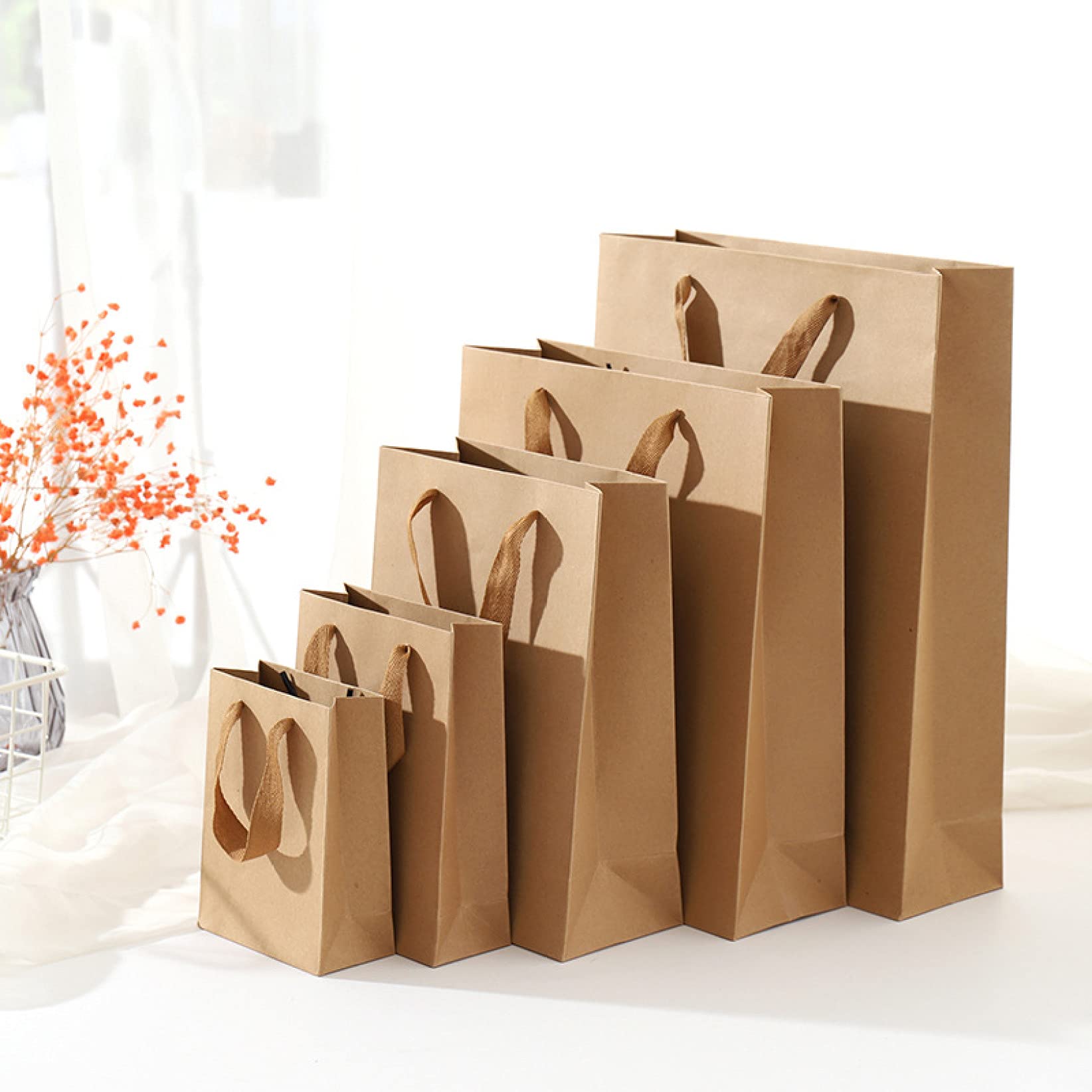 10 Simple & Elegant Take-Out Bags with Handles - Holiday Decorations, Food Packaging & Catering Services - Perfect for Parties, Restaurants & Gift Giving