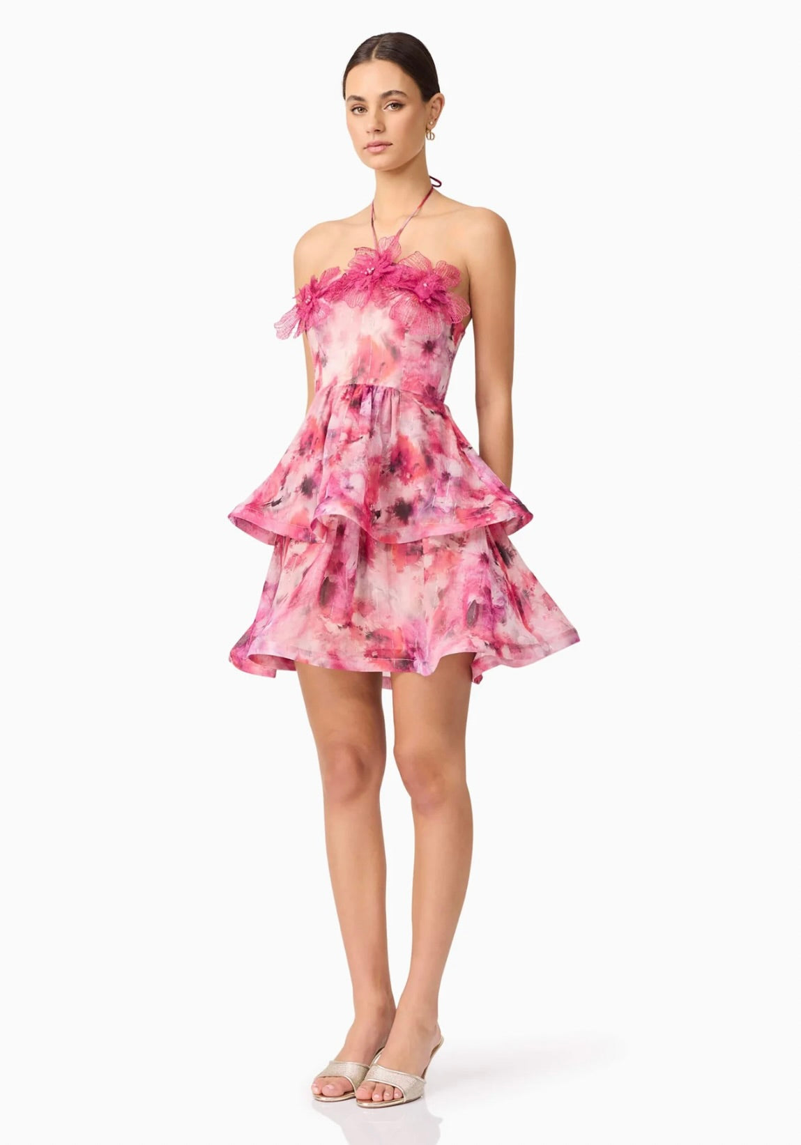 Evalina Floral Mini Dress in Pink - Women's Summer Party Cocktail Dress for Weddings, Dates & Vacations