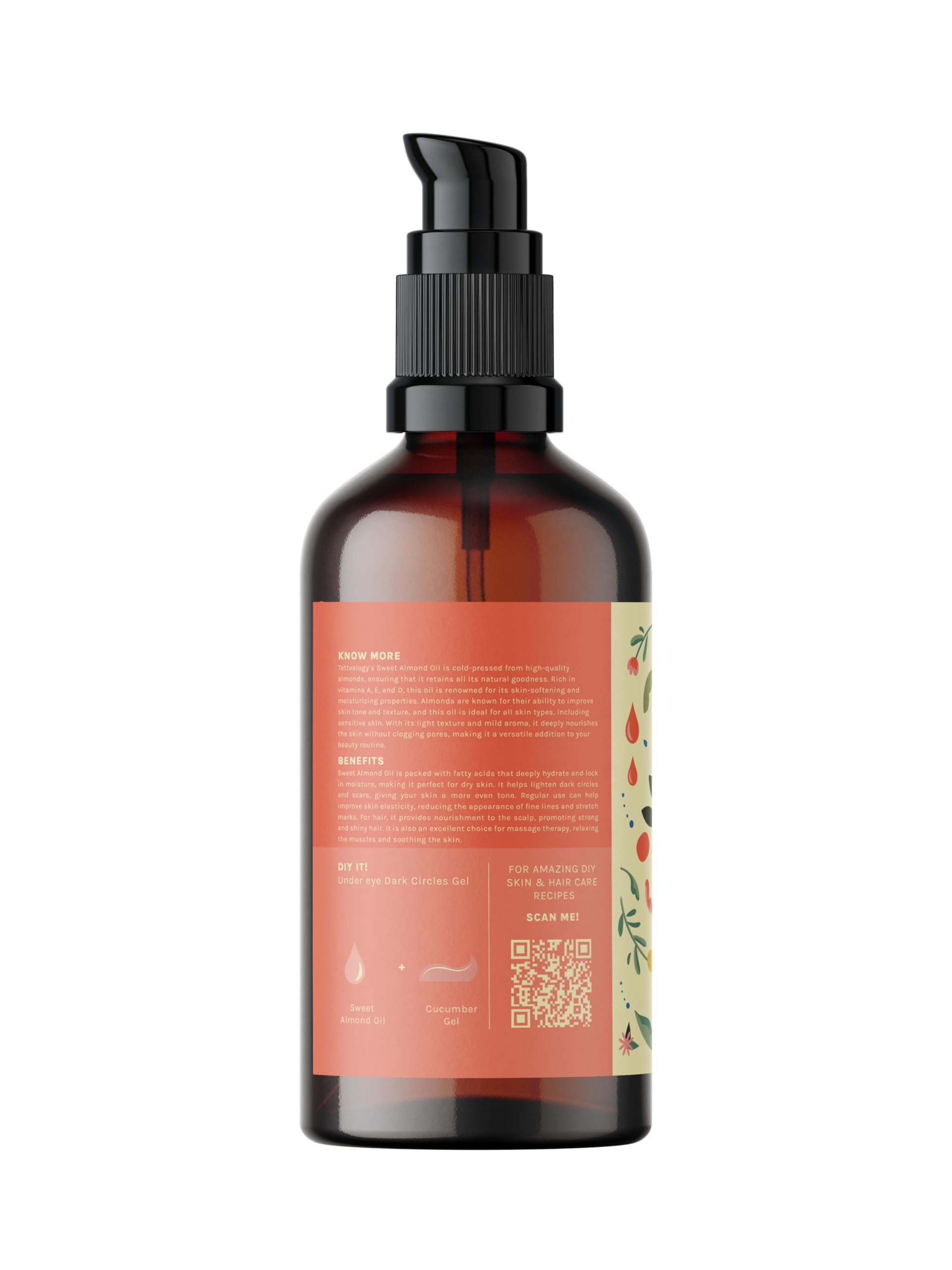 Pure Cold-Pressed Sweet Almond Oil from Kashmir - 100ml | Natural Skin & Hair Care | Moisturizing, Nourishing & Massage Oil for Face, Body & Scalp