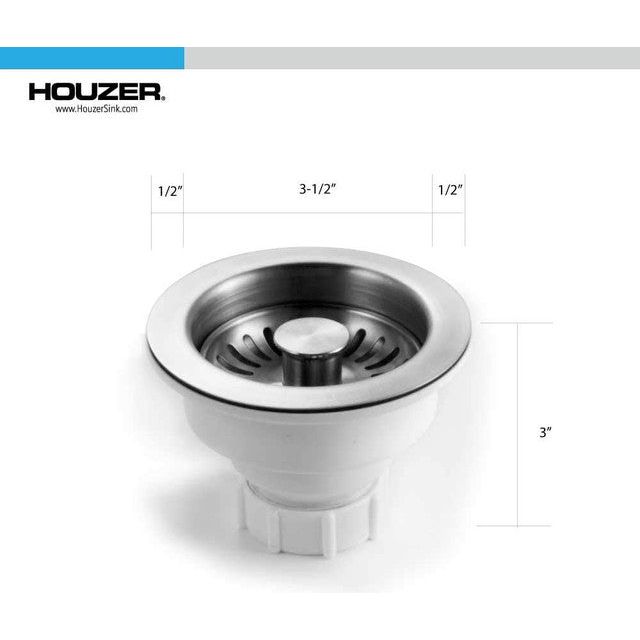 Houzer 3-1/2 Inch Stainless Steel Pop-Up Basket Strainer - Model 190-9400 | Durable Kitchen Sink Drain Filter for Easy Cleaning & Food Waste Disposal | Perfect for Residential & Commercial Use