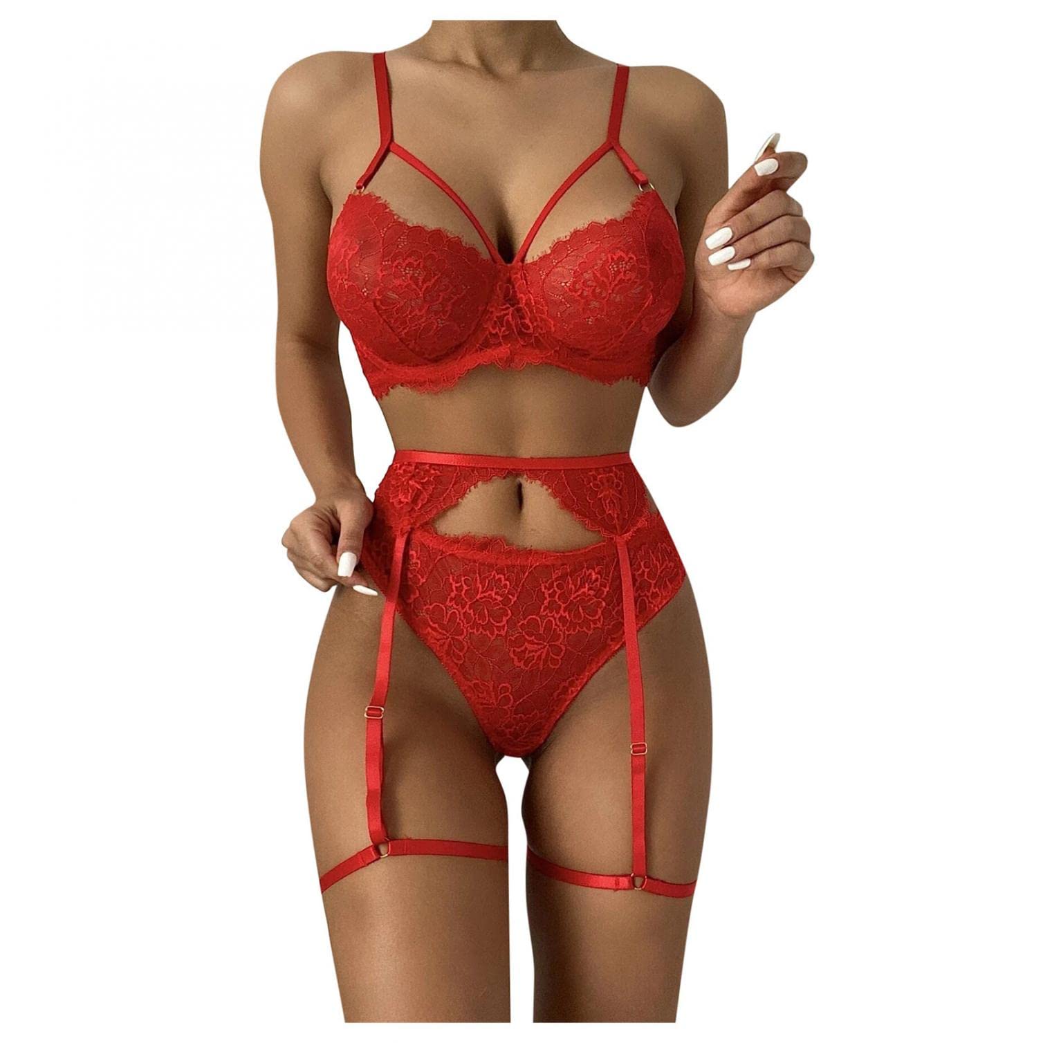 Sexy Lingerie Set for Women - Mesh Lace Bra & Thong Teddy Bodysuit Babydoll Pajamas | Romantic Nightwear for Couples, Valentine's Gift, Boudoir Photoshoot