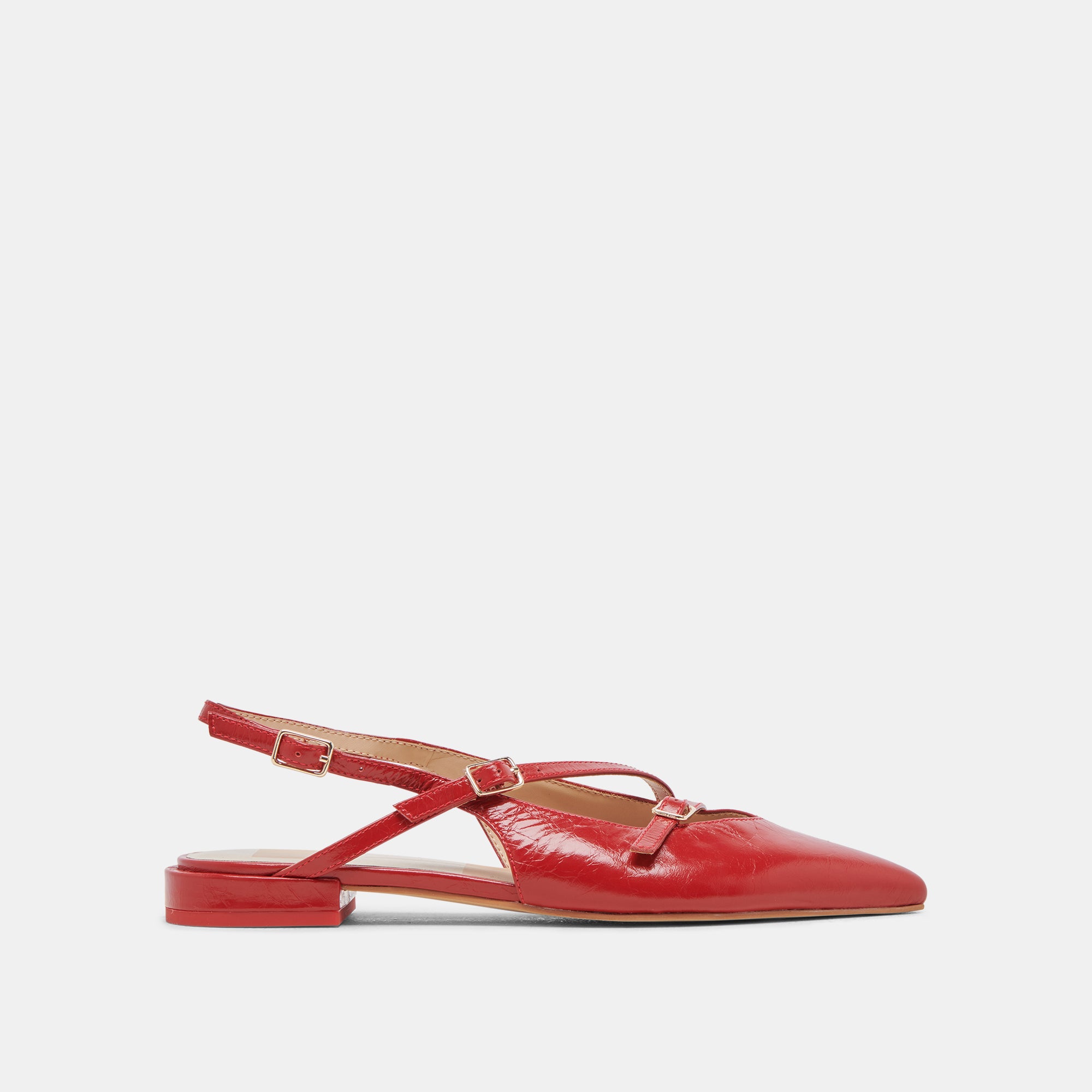 PAMLA Women's Wide Red Crinkle Patent Leather Flats - Comfortable Slip-On Shoes for Work, Office & Casual Wear