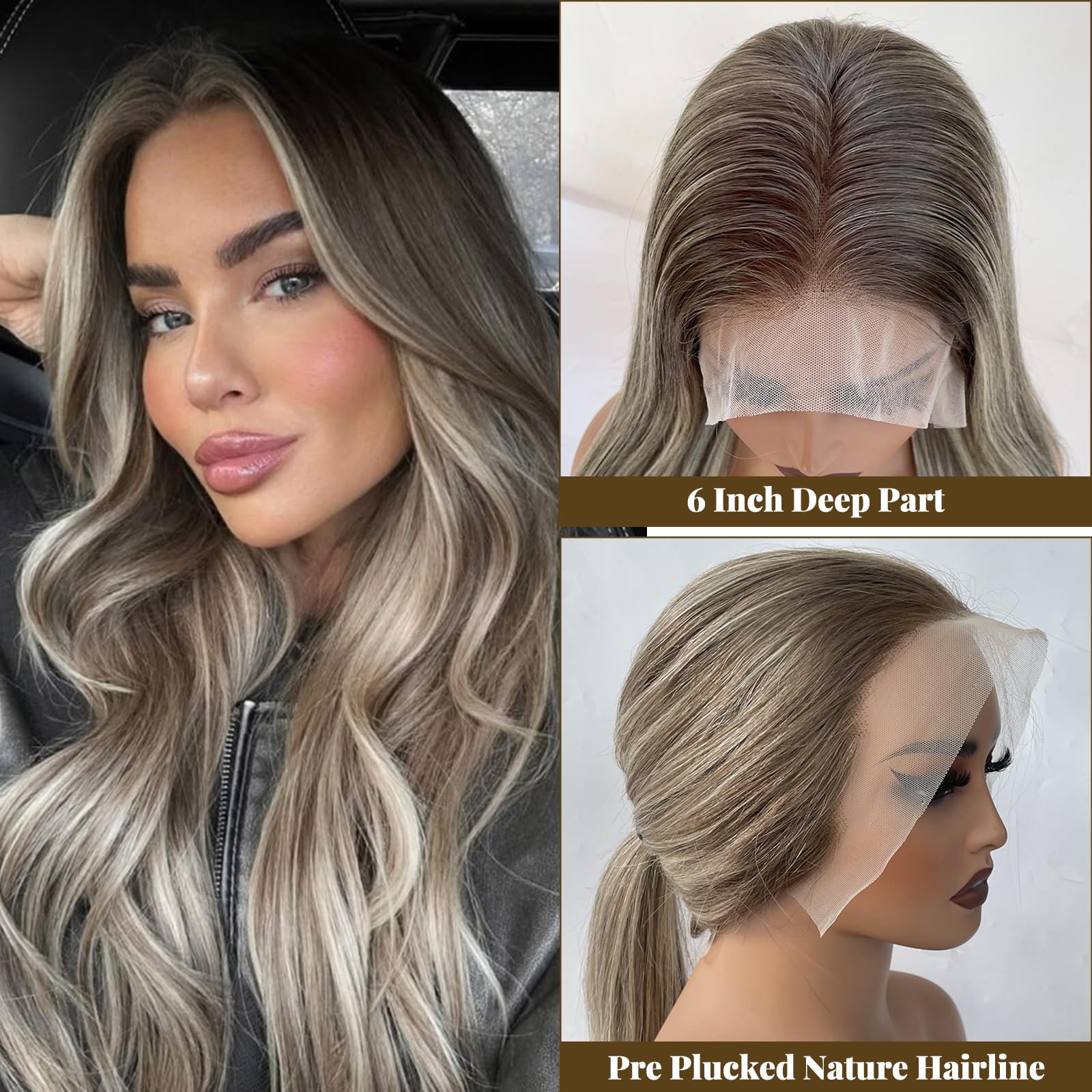 20 Inch Ombre Ash Brown to 613 Blonde Human Hair Wigs with Dark Brown Roots - 13x6 HD Straight Lace Front Wig, Pre Plucked, Glueless, 180% Density - Natural Looking Wigs for Women | Perfect for Daily Wear, Cosplay, Parties & Special Occasions
