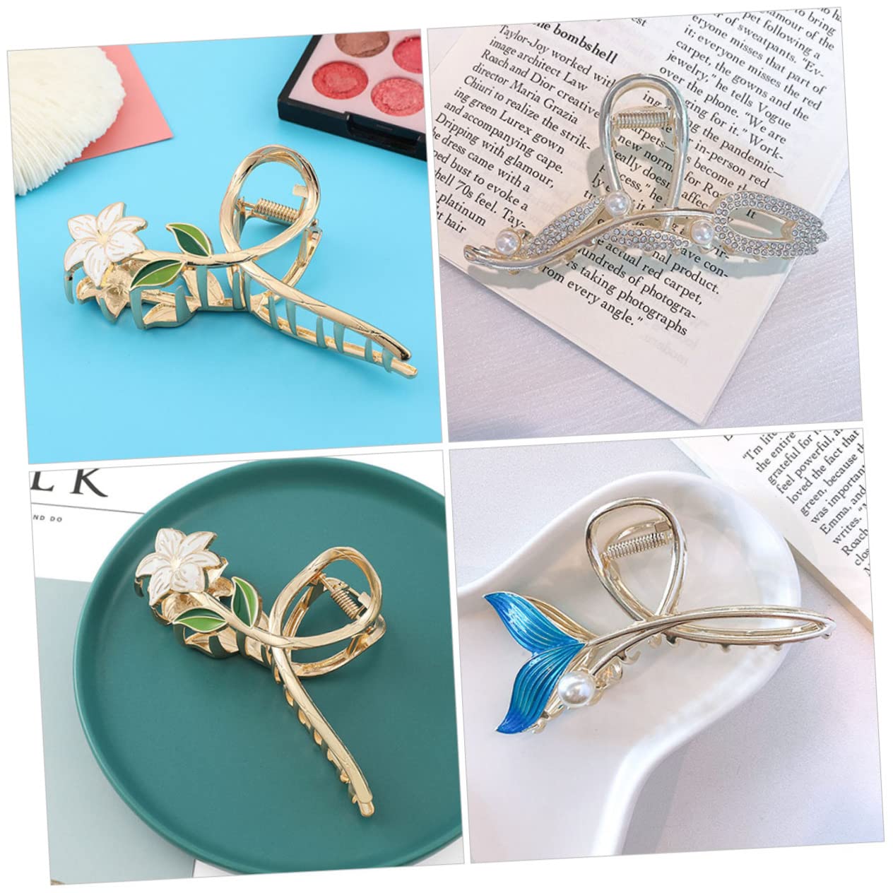 Mikinona 3-Pack Cute Metal Flower Hair Claw Clips for Women - Fashionable Hair Accessories for Volume & Style (Random Design) - Perfect for Everyday Wear, Parties & Gifts