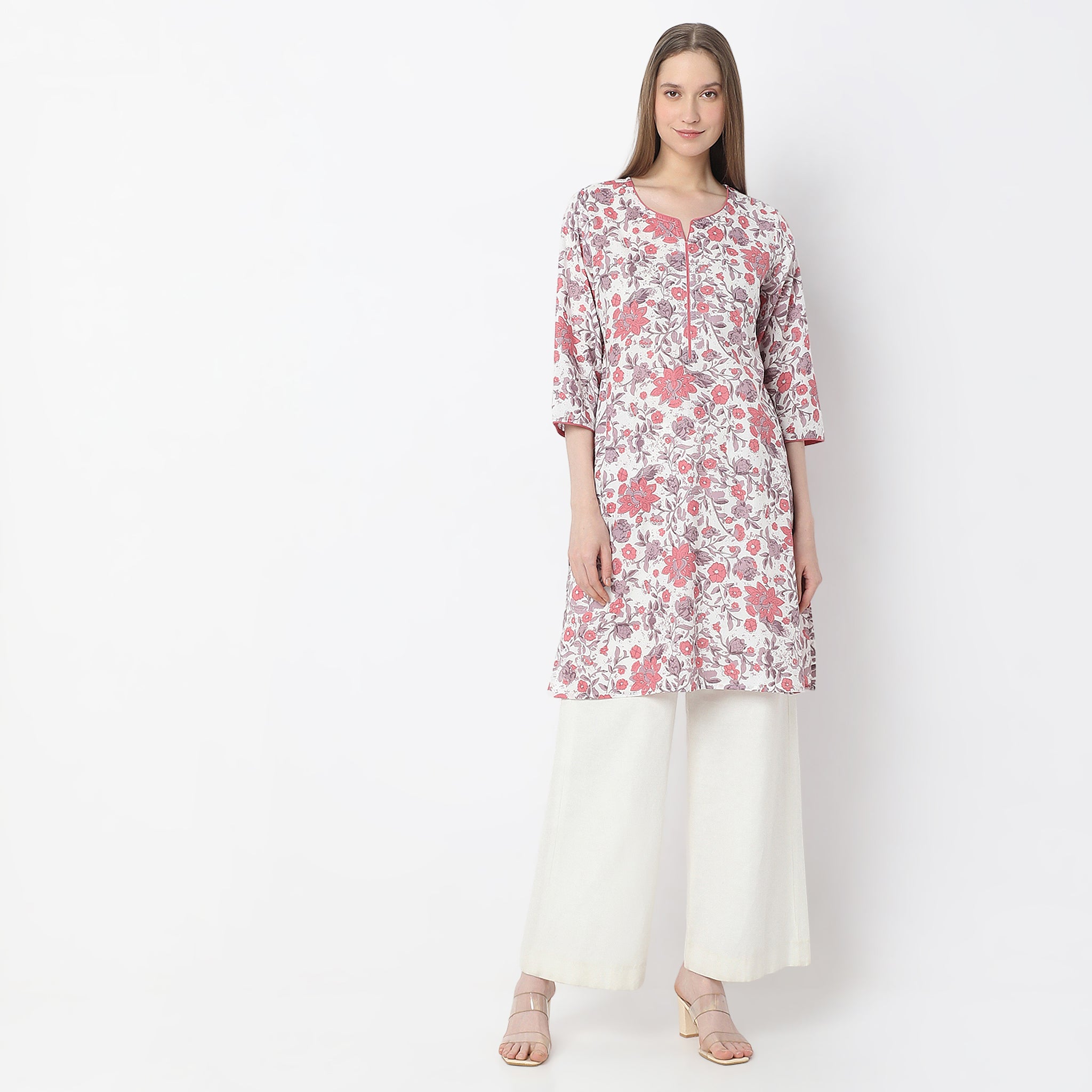 Floral Printed Straight Fit Knee Length Kurta for Women - Elegant Table Dress for Casual Wear, Office & Festive Occasions