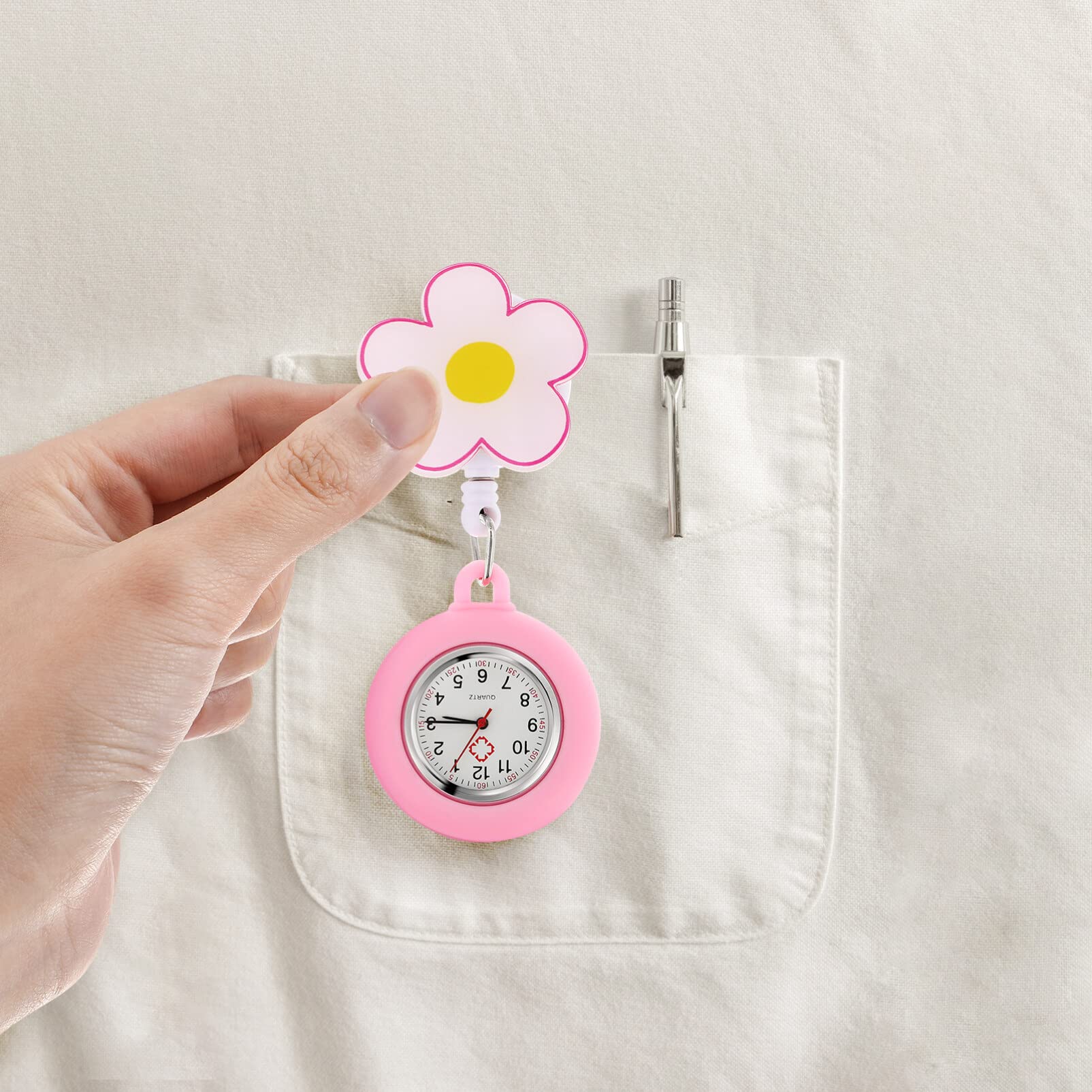 Hemobllo Nurse Watch - Retractable Clip On Fob Watch for Nurses & Doctors | Waterproof, Easy to Read | Ideal for Hospital Shifts, Medical Exams & Healthcare Professionals