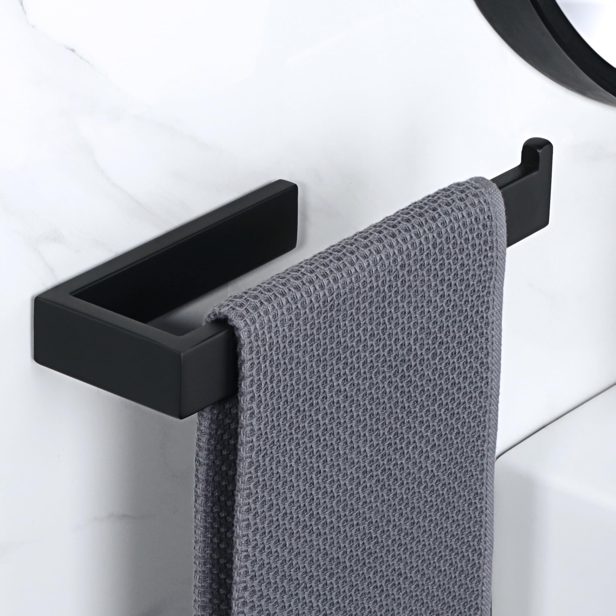Matte Black Towel Bar 10 Inch - SUS304 Stainless Steel Wall Mounted Hand Towel Holder & Ring for Kitchen, Bathroom, Toilet - Rustproof & Durable (GKN2212-B) - Perfect for Modern Homes, Apartments & Hotels