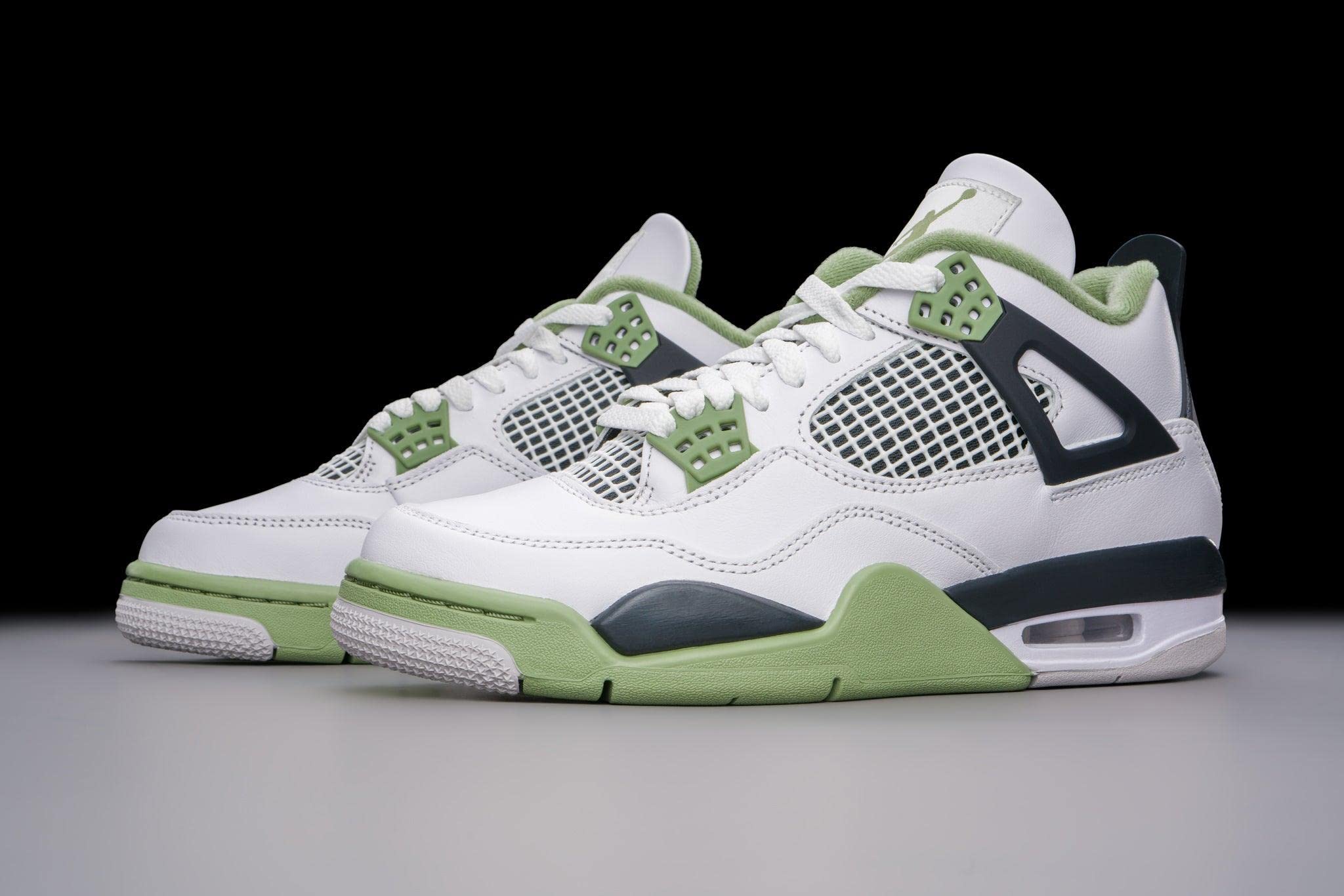 Jordan Air 4 Retro Women's Sneakers - White/Oil Green-Dark Ash (AQ9129-103) Size 9 | Classic Basketball Shoes for Women | Perfect for Casual Wear, Gym & Street Fashion