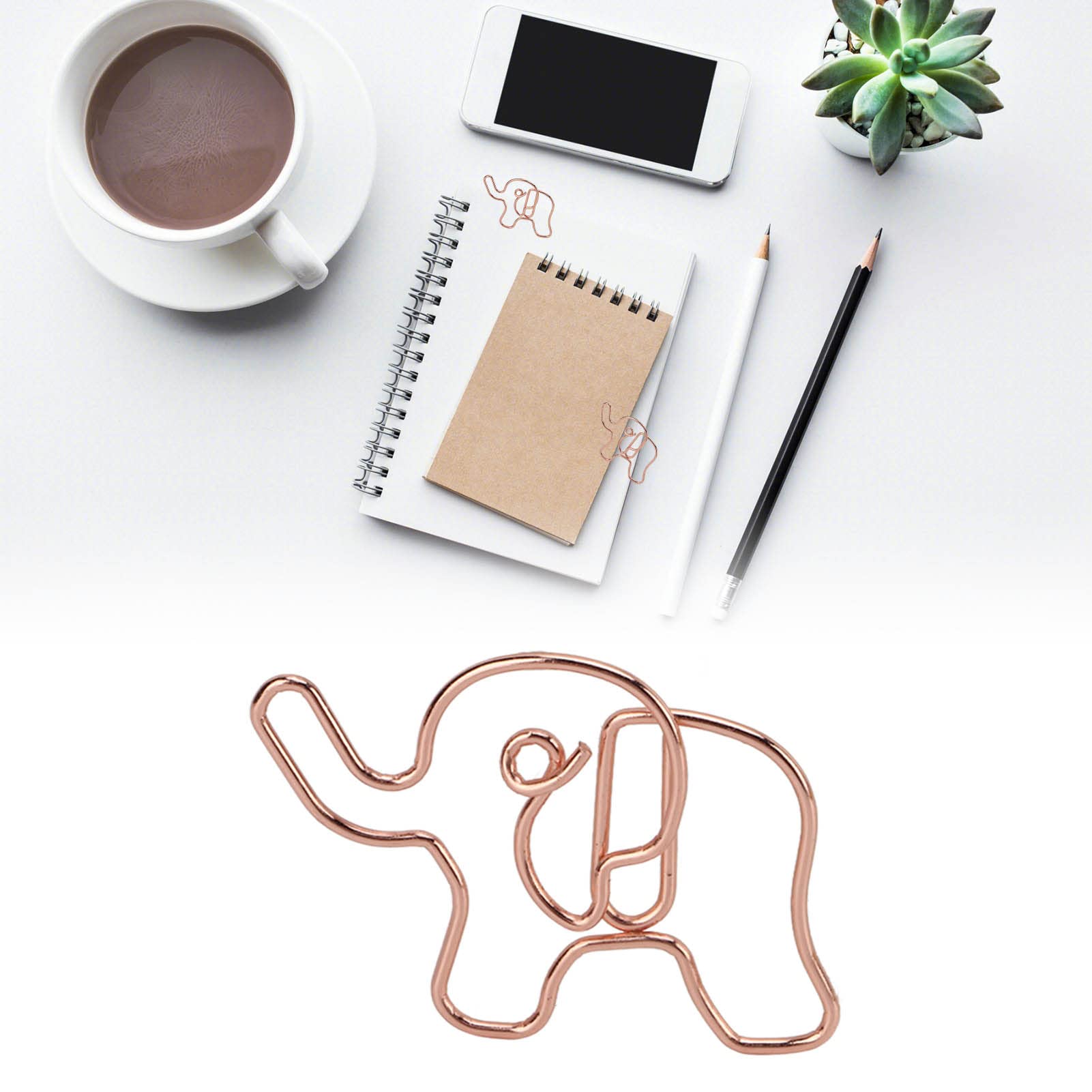 40 Pcs Elephant Shaped Paper Clips - Cute Rose Gold Animal Paperclips for Office, School, Organizing Documents | Bulk Metal Bookmarks with Clear Storage Box - Perfect for Gifts, Scrapbooking & Planner Accessories