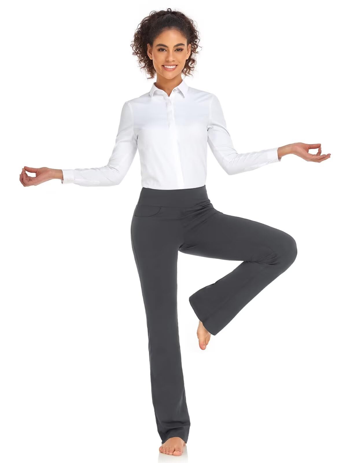 SAFORT Women's Bootcut Yoga Pants - High Waisted Flared Leggings with Pockets, Tummy Control Workout Pants for Yoga, Running & Business Casual Wear | Perfect for Office, Gym & Everyday Comfort