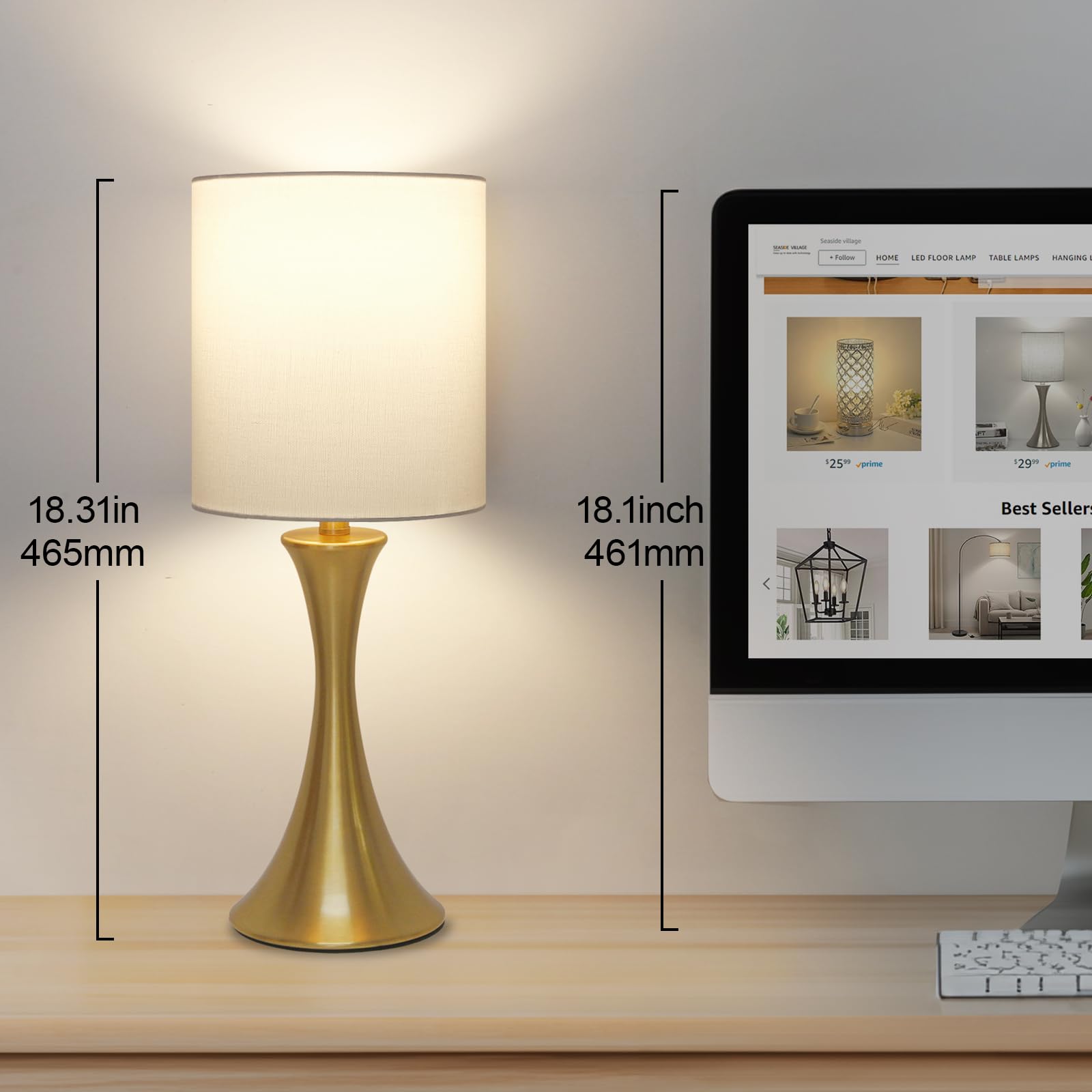 Modern Gold Touch Control Bedside Lamp - 3-Way Dimmable Nightstand Light with White Shade for Bedroom, Living Room, Office & Dorm | Includes Bulb | Perfect for Reading, Relaxing & Ambient Lighting