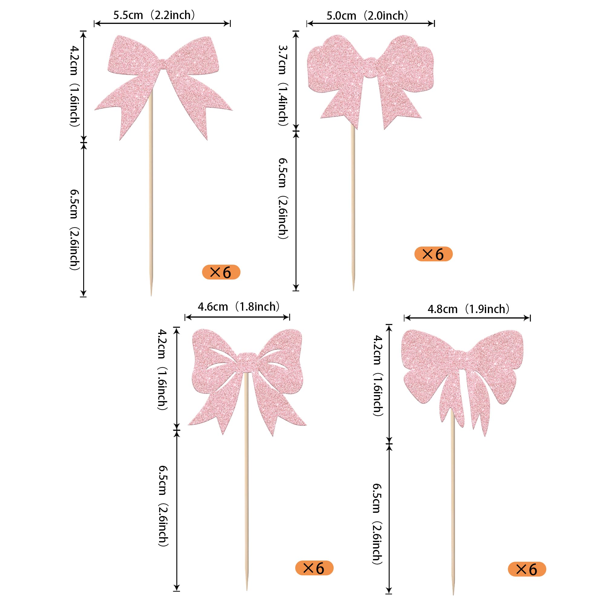 24 Pack Pink Bow Cupcake Toppers - Elegant Bowknot Cupcake Picks for Bridal, Baby Shower, Girls Birthday & Wedding Party Decorations | Perfect for Cake Decor, Dessert Table & Themed Celebrations