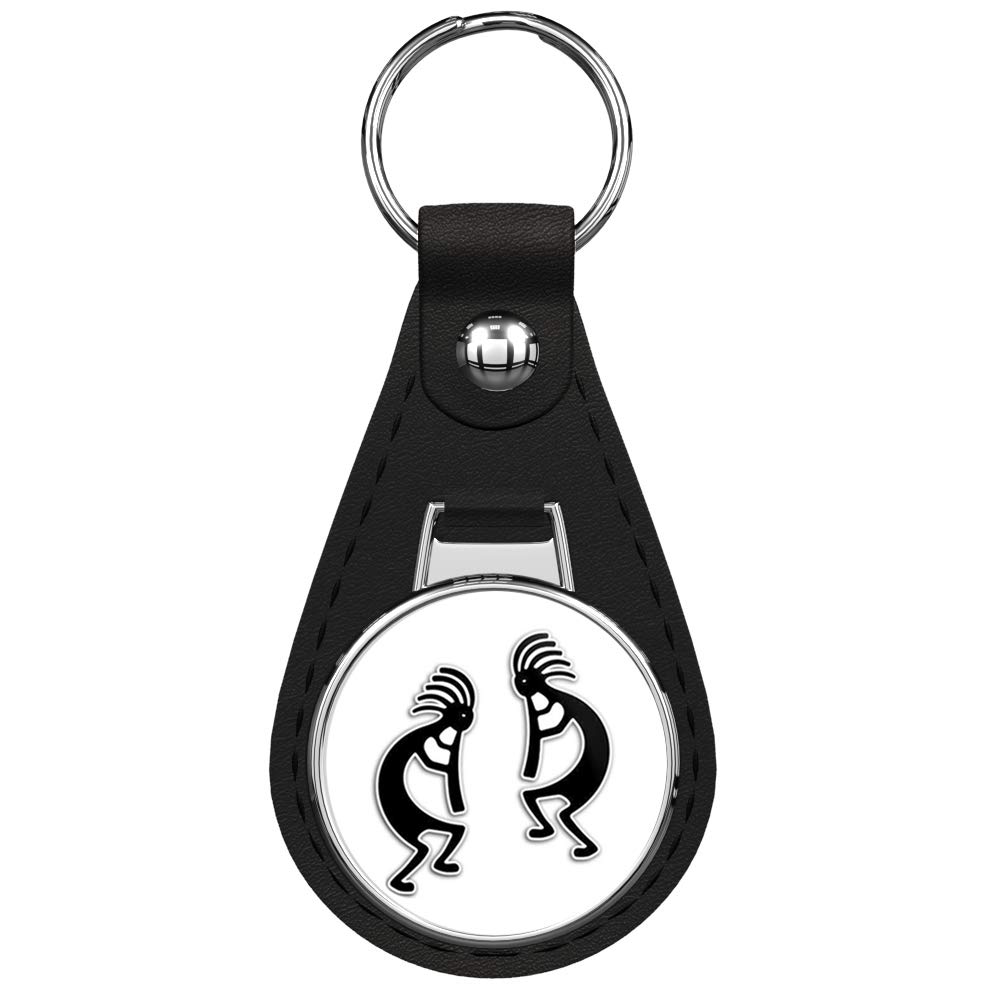 Kokopelli Black Leather Keychain with Silver Keyring - Stylish & Durable Key Holder for Men & Women - Perfect for Home, Office, Car Keys & Gift Giving