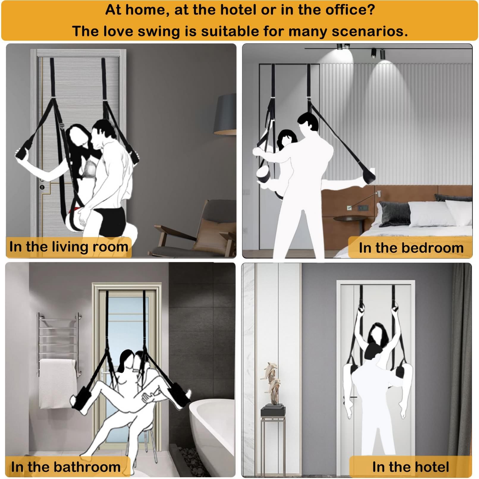 Premium Adjustable BDSM Sex Swing with Leather Straps & Soft Plush - Door Mounted Bondage Toy for Couples, Supports 330lbs - Perfect for Spice Up Bedroom, BDSM Play & Adult Fantasy Exploration