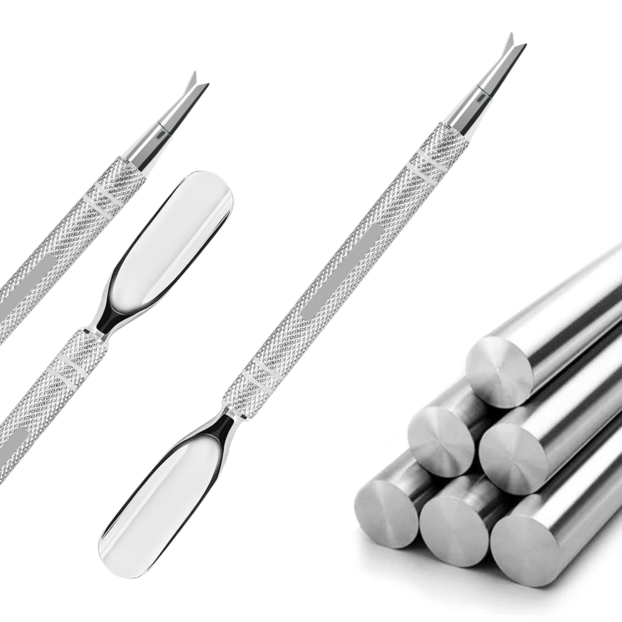 Professional Stainless Steel Cuticle Pusher & Cutter Set - 6 Inch Nail Care Tool for Safe & Precise Cuticle Removal - Perfect for Manicures, Pedicures & At-Home Nail Care