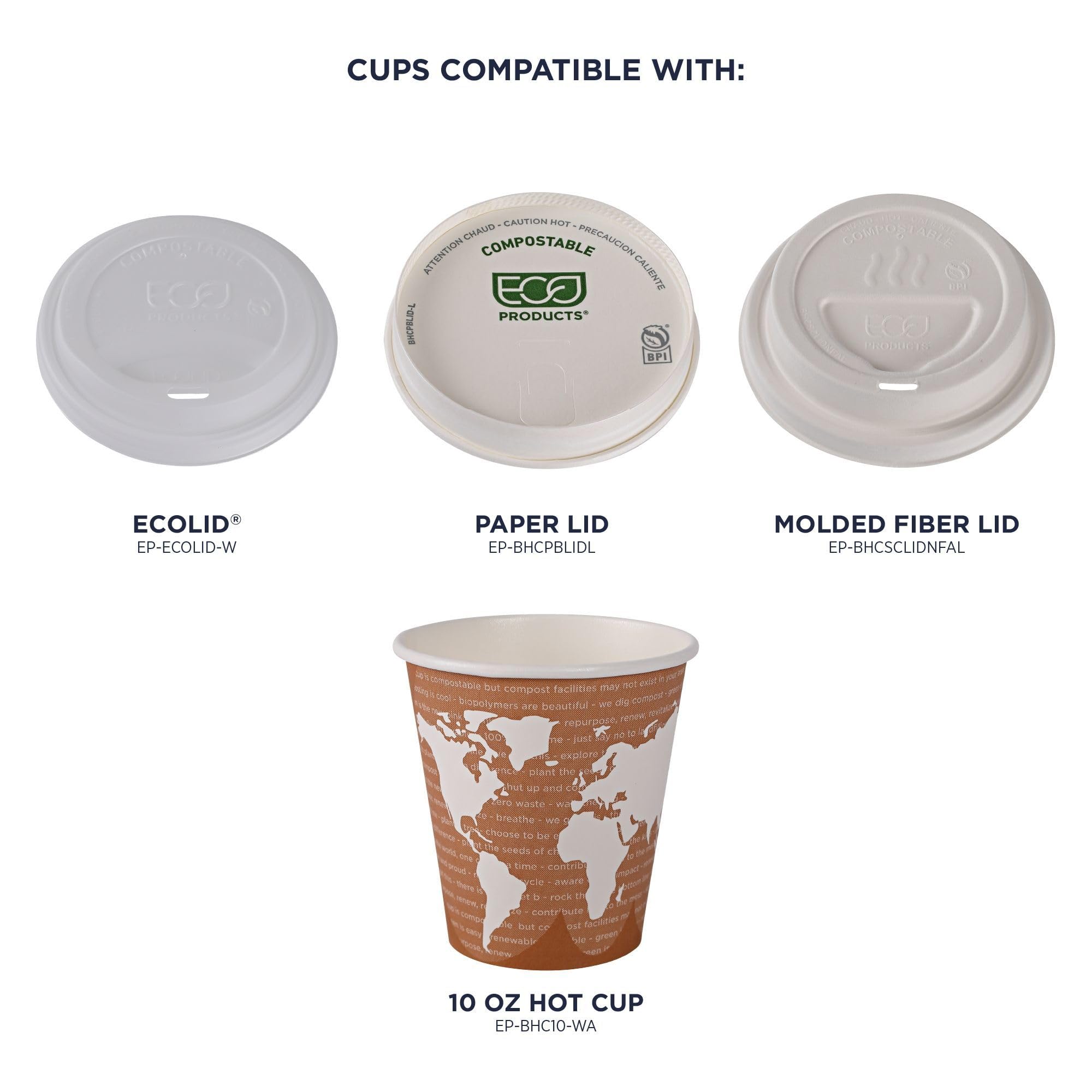 ECO PRODUCTS Compostable 10oz Disposable Coffee Cups - 1000 Count, Plant-Based PLA Lining, Hot/Cold Beverage Paper Cups for Office, Cafes & Events | Biodegradable & Eco-Friendly World Art Design