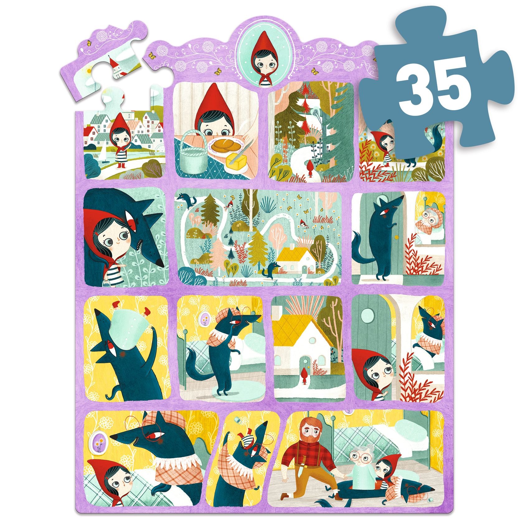 Djeco Little Red Riding Hood 35 Piece Story Puzzle - Wooden Fairy Tale Jigsaw for Kids | Perfect for Family Game Night & Preschool Learning Activities