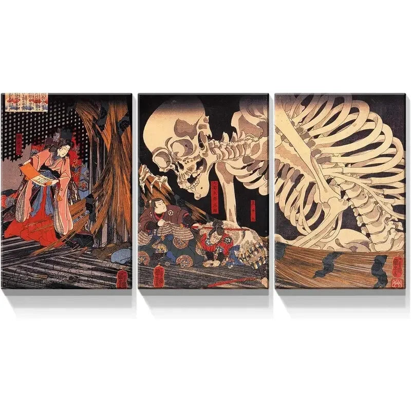 3-Piece The Witch and The Skeleton Metal Wall Art - Gothic Halloween Decor - Ready to Hang for Living Room, Bedroom, or Office