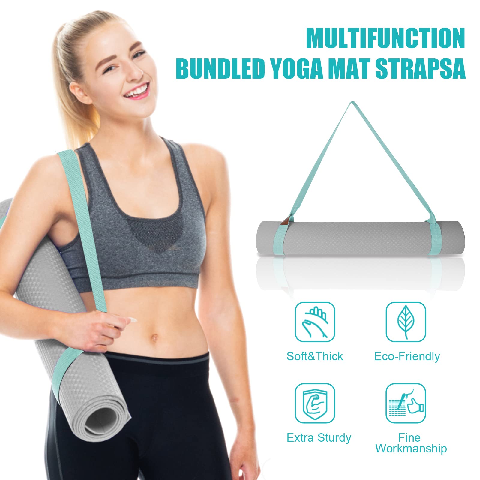 Premium Yoga Mat Strap - 63 Inch Non-Slip Yoga Mat Holder & Carrier for Exercise Mats (Mint Green) - Perfect for Yoga, Pilates, Gym & Travel Accessories