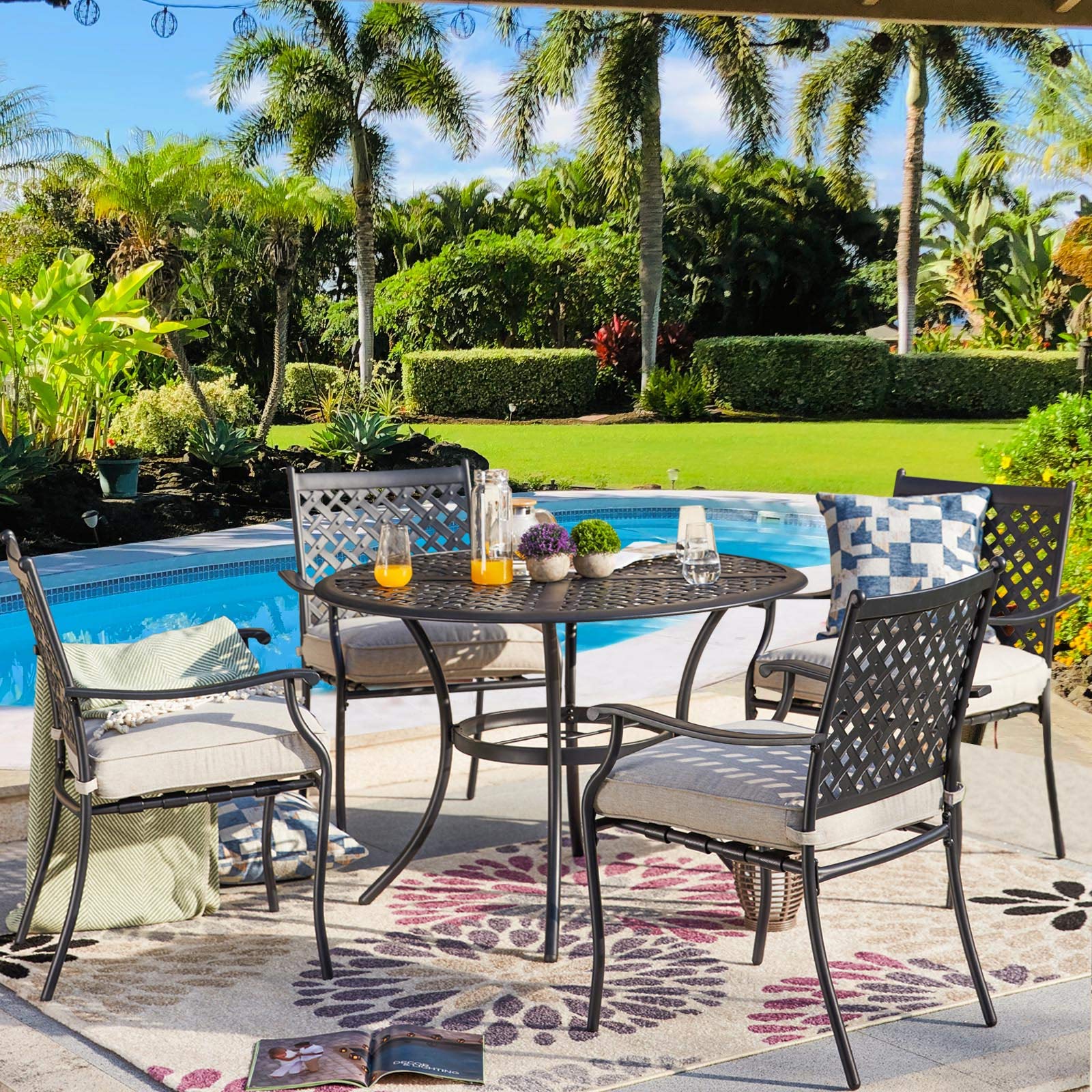 PatioFestival 5-Piece Heavy Duty Outdoor Dining Set with Round Table & 4 Stackable Chairs - Durable Indoor/Outdoor Patio Furniture for Backyard, Garden, Poolside & Terrace Dining