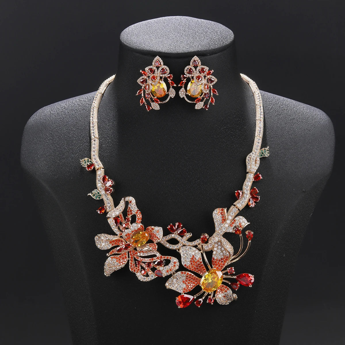 2 Pcs Cubic Zirconia Flower Necklace & Earrings Set for Women - Elegant Wedding & Party Jewelry - Perfect for Bridal, Prom, Anniversary & Special Occasions
