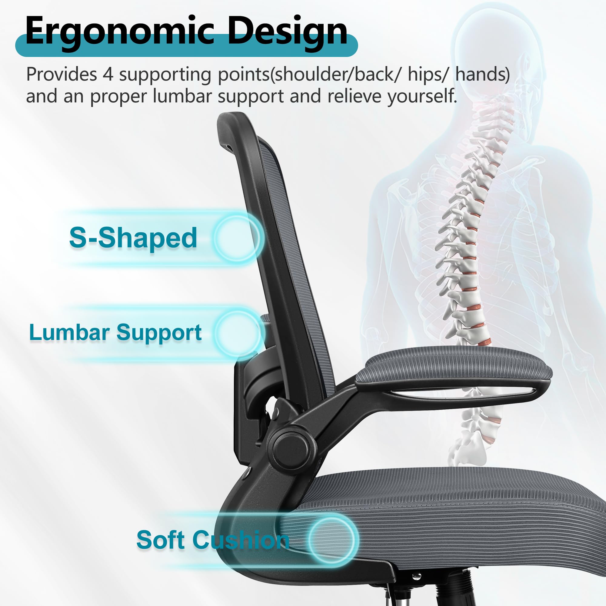 FelixKing Ergonomic Office Chair - Adjustable High Back Lumbar Support Mesh Desk Chair with Flip-up Armrests, Rolling Swivel Computer Task Chair for Home Office - Perfect for Long Work Hours & Video Conferencing
