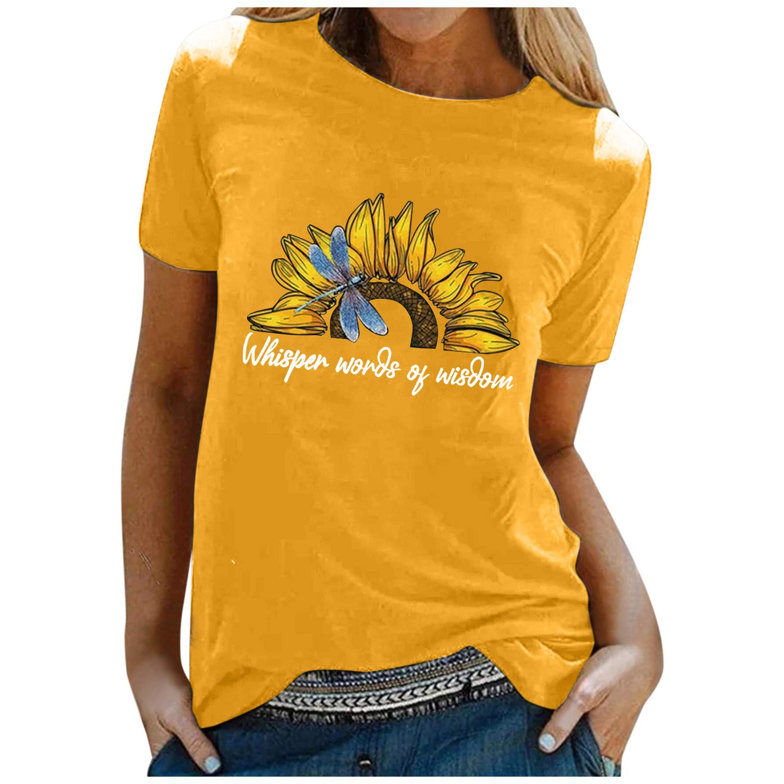 Women's Casual Letter Print Loose T-Shirt Blouse - Cute Yoga Top for Juniors & Women | Perfect for Workout, Lounge & Streetwear Fashion