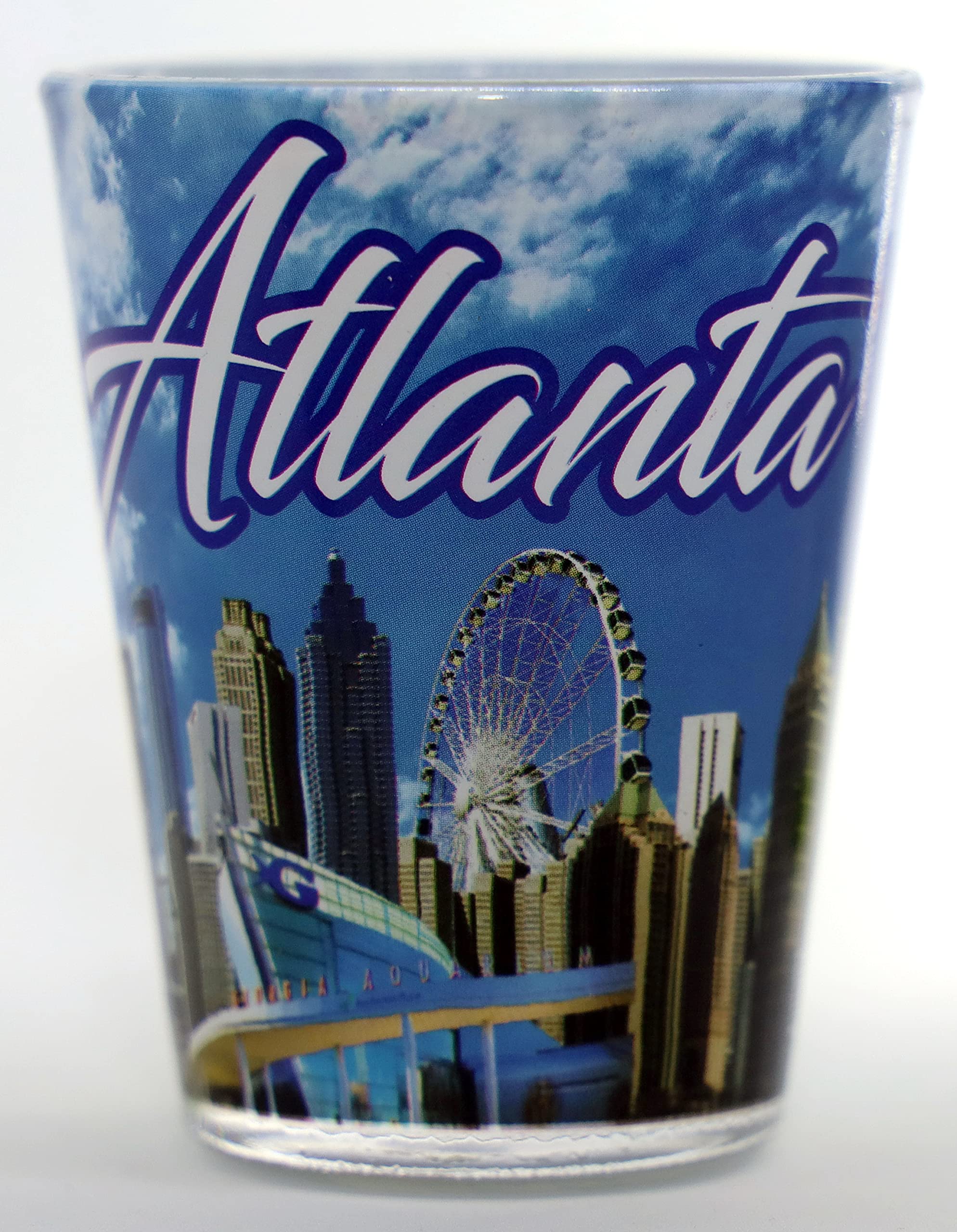 Atlanta Georgia Skyline Shot Glass with White Letters - Perfect for Souvenirs, Gifts & Party Favors