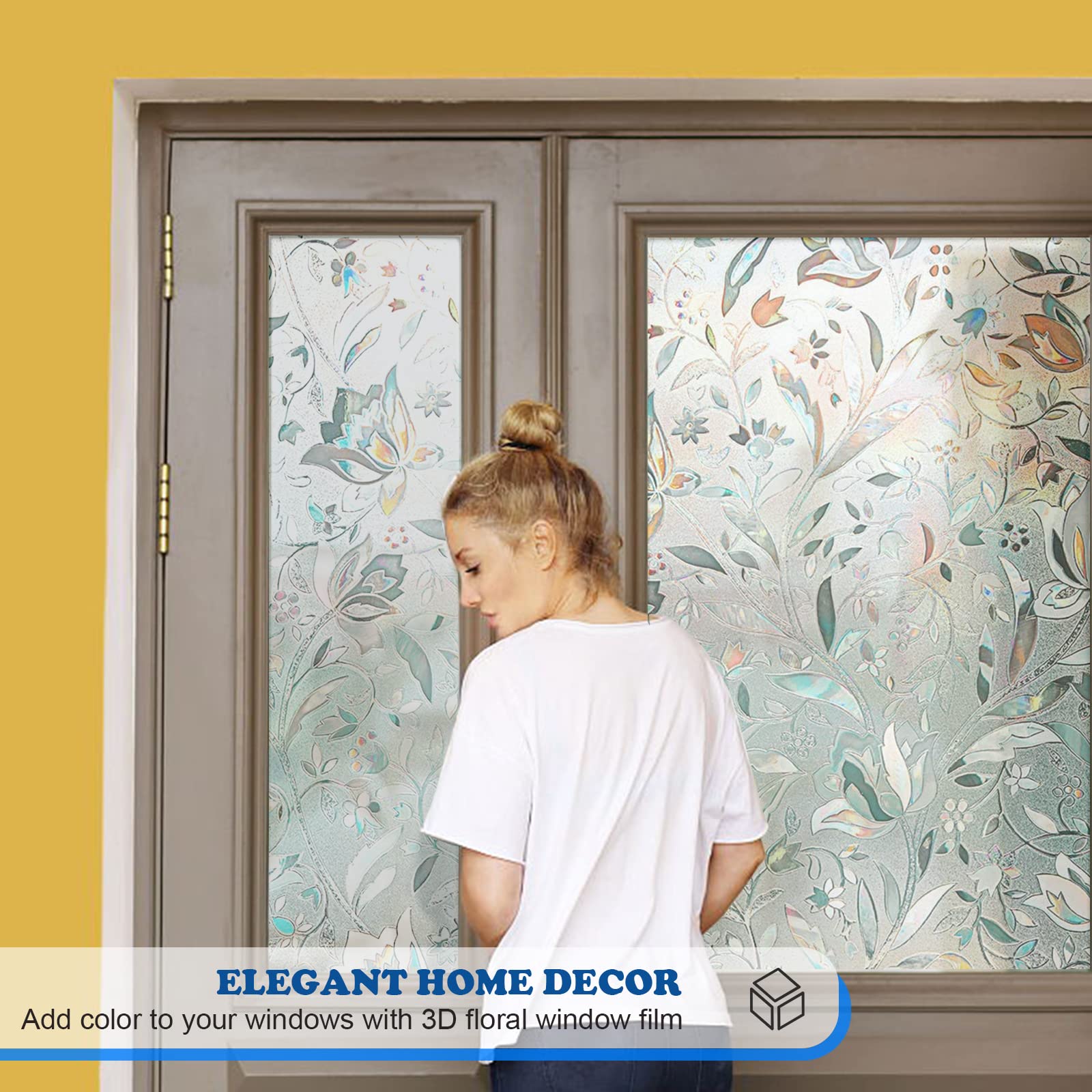 Shackcom 3D Rainbow Privacy Window Film - Stained Glass Tulip Pattern (35.4