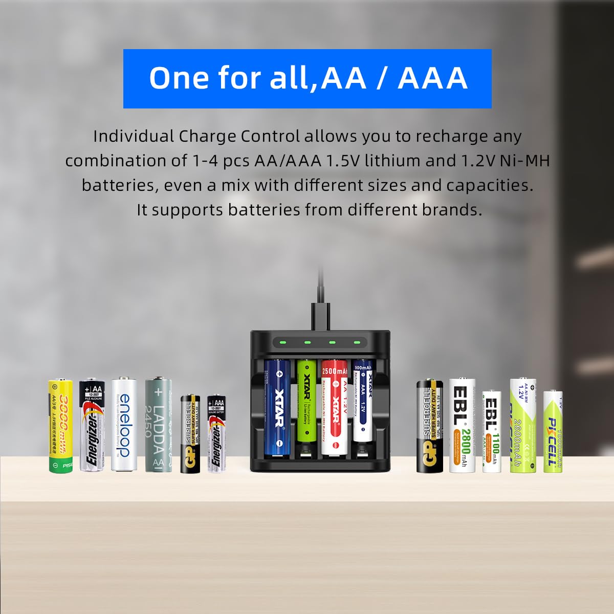 XTAR L4 USB-C AA AAA Battery Charger - Fast Charging for 1.2V Ni-MH & 1.5V Li-ion Rechargeable Batteries | Perfect for Cameras, Flashlights & Emergency Kits